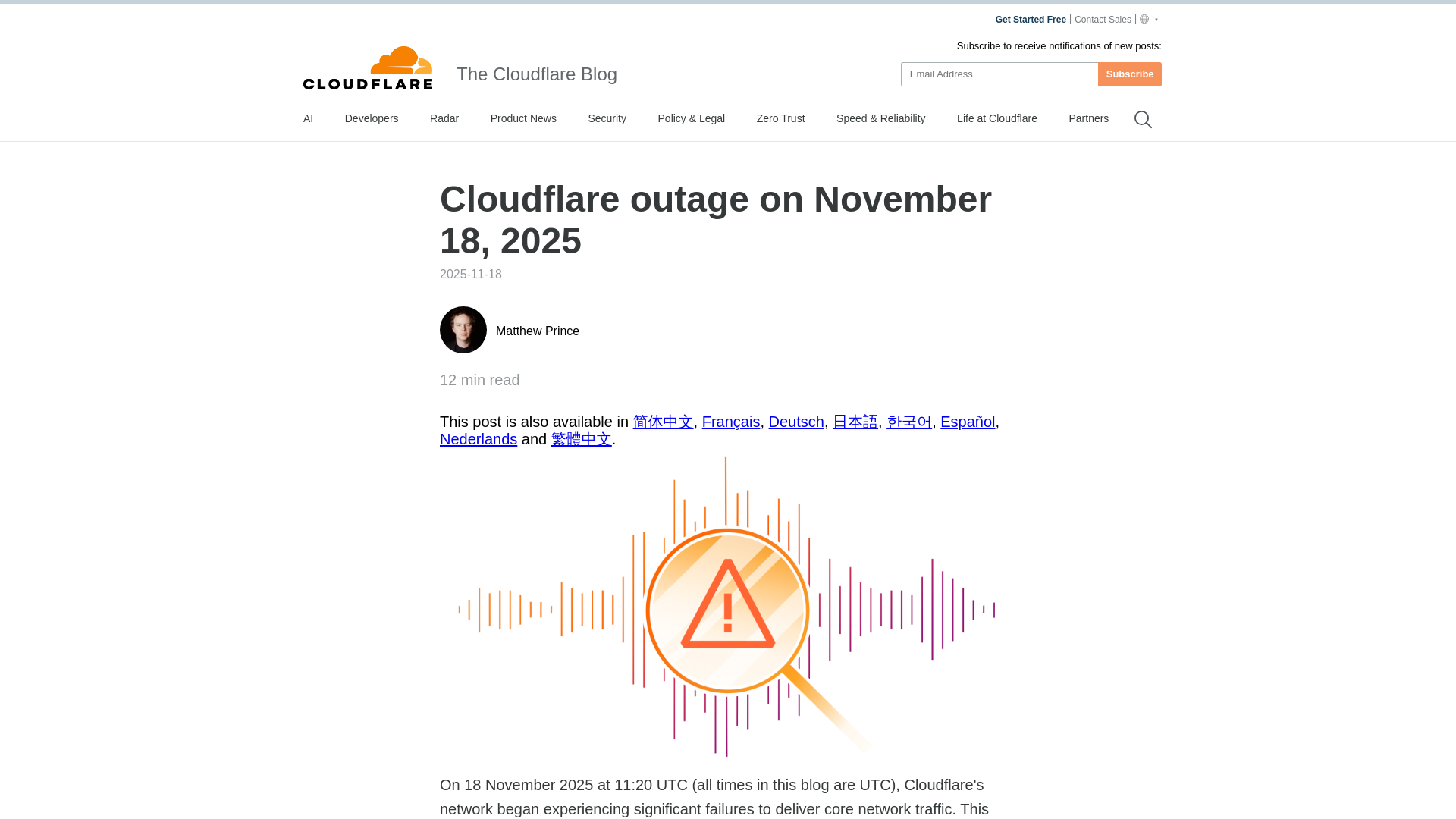 Cloudflare outage on November 18, 2025