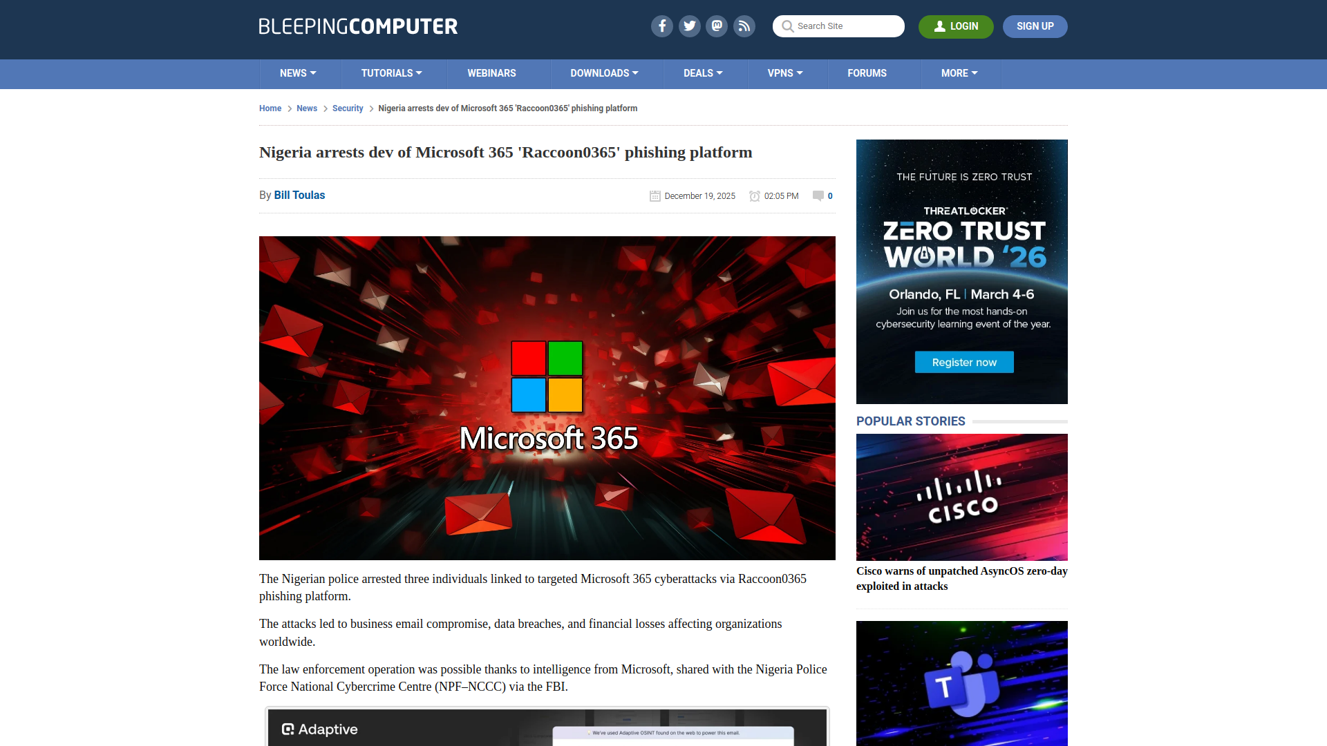 Nigeria arrests dev of Microsoft 365 'Raccoon0365' phishing platform