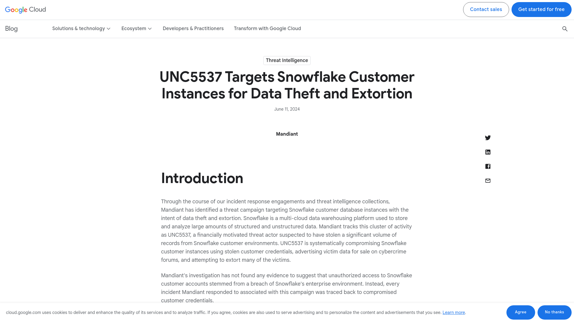 UNC5537 Targets Snowflake Customer Instances for Data Theft and Extortion | Google Cloud Blog