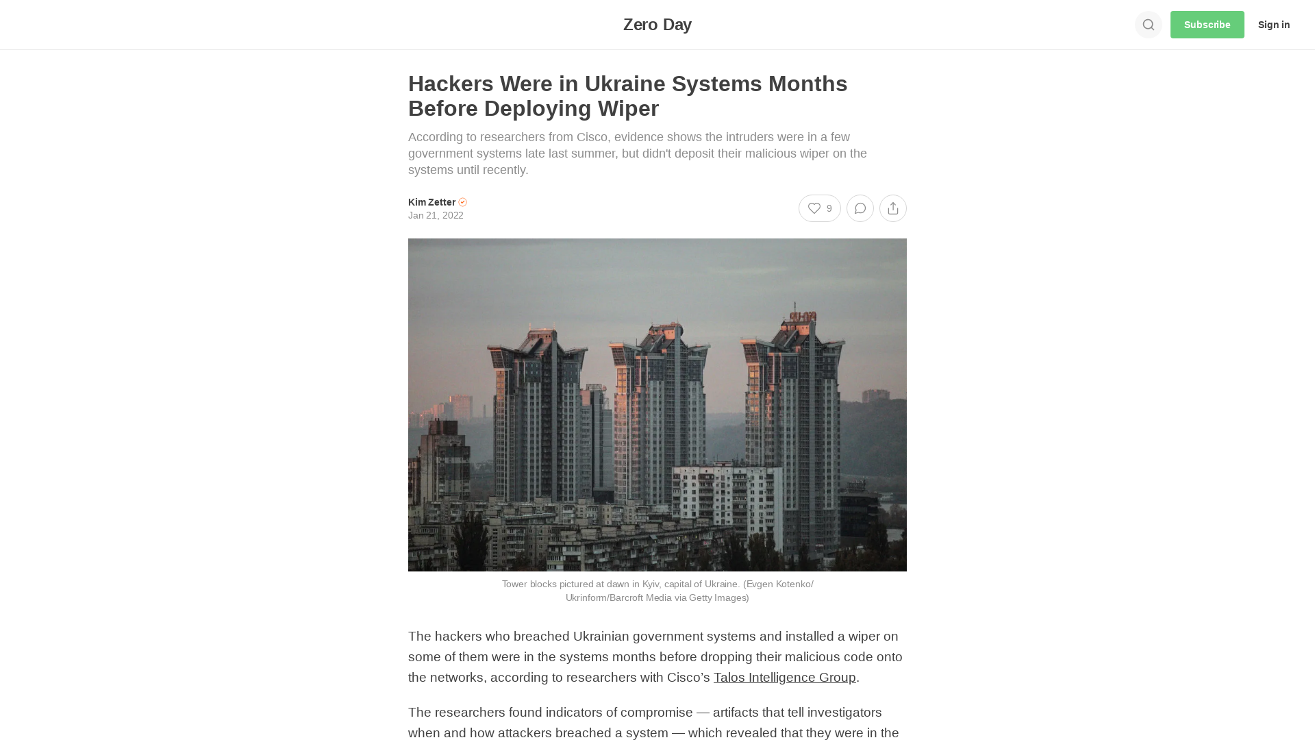 Hackers Were in Ukraine Systems Months Before Deploying Wiper