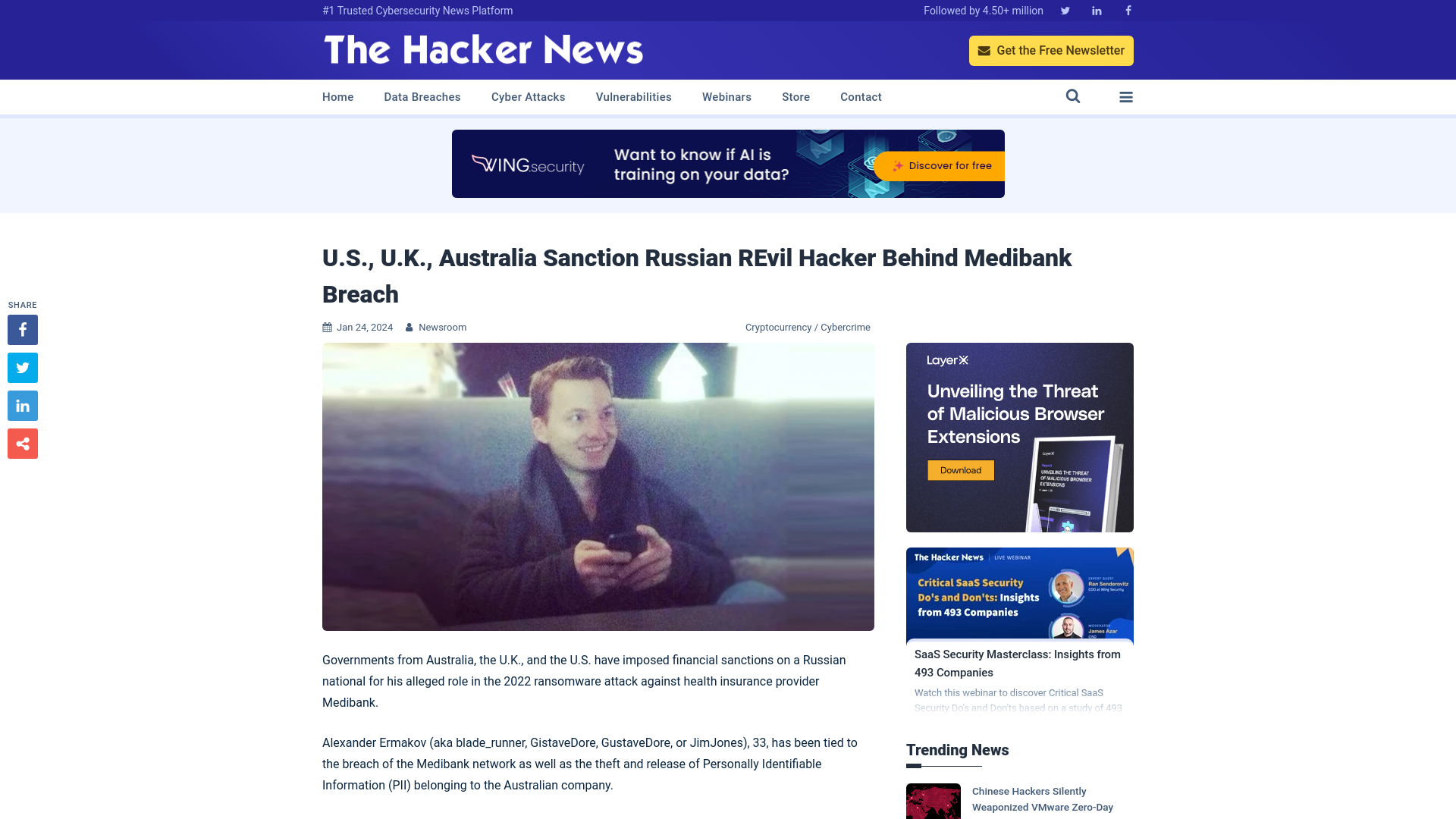 U.S., U.K., Australia Sanction Russian REvil Hacker Behind Medibank Breach