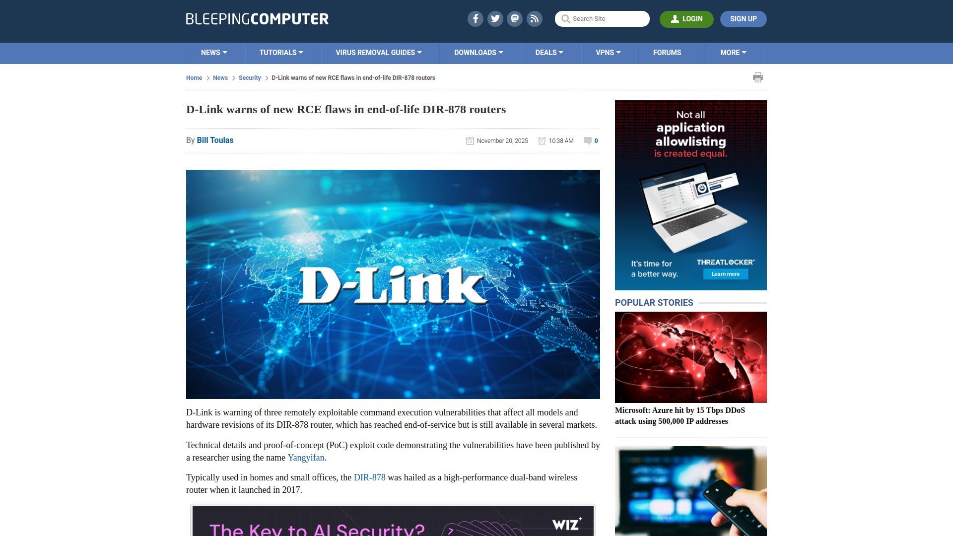 D-Link warns of new RCE flaws in end-of-life DIR-878 routers