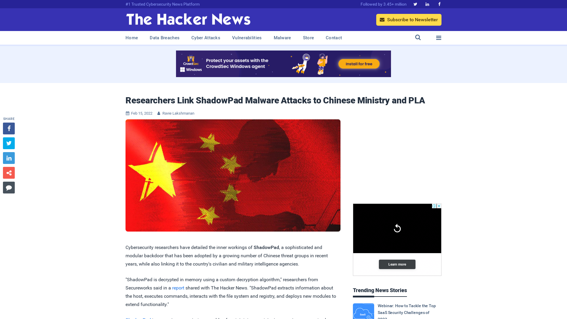 Researchers Link ShadowPad Malware Attacks to Chinese Ministry and PLA