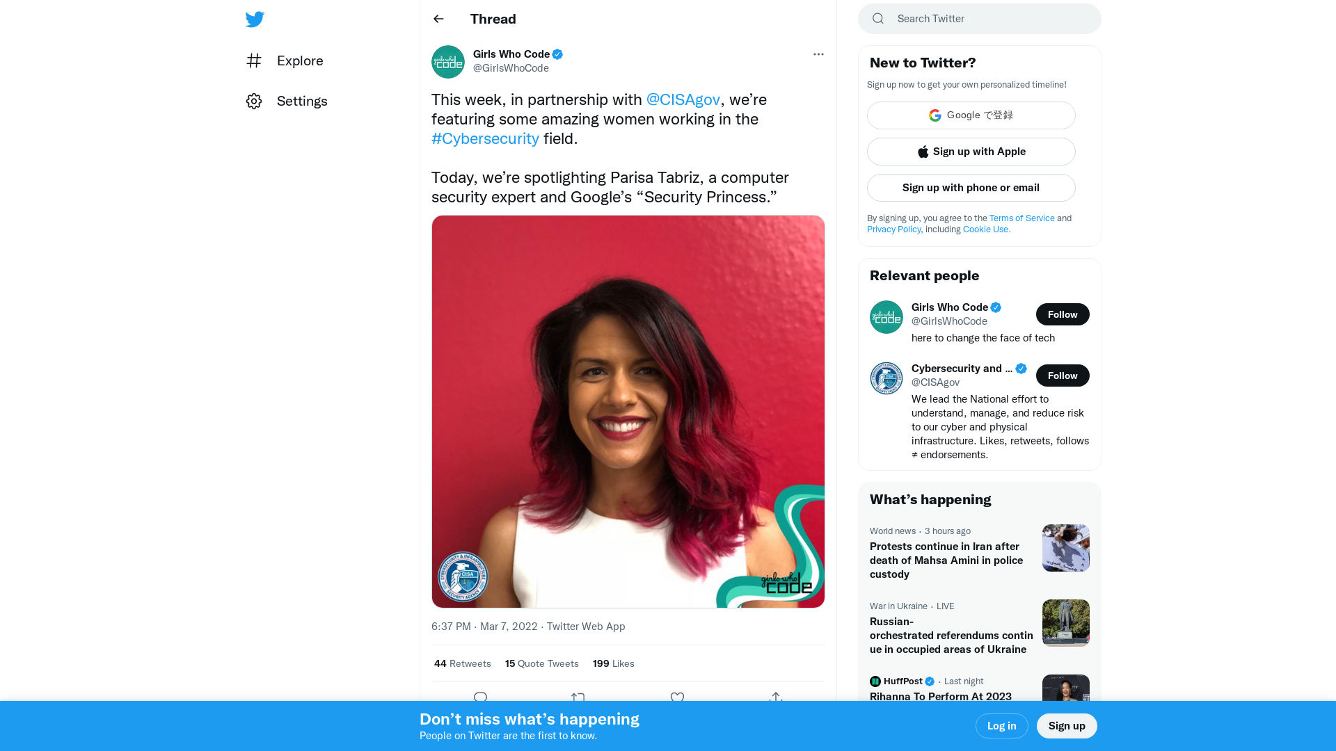 Girls Who Code on Twitter: "This week, in partnership with @CISAgov, we’re featuring some amazing women working in the #Cybersecurity field. Today, we’re spotlighting Parisa Tabriz, a computer security expert and Google’s “Security Princess.” https://t.co/rErk97wXaM" / Twitter