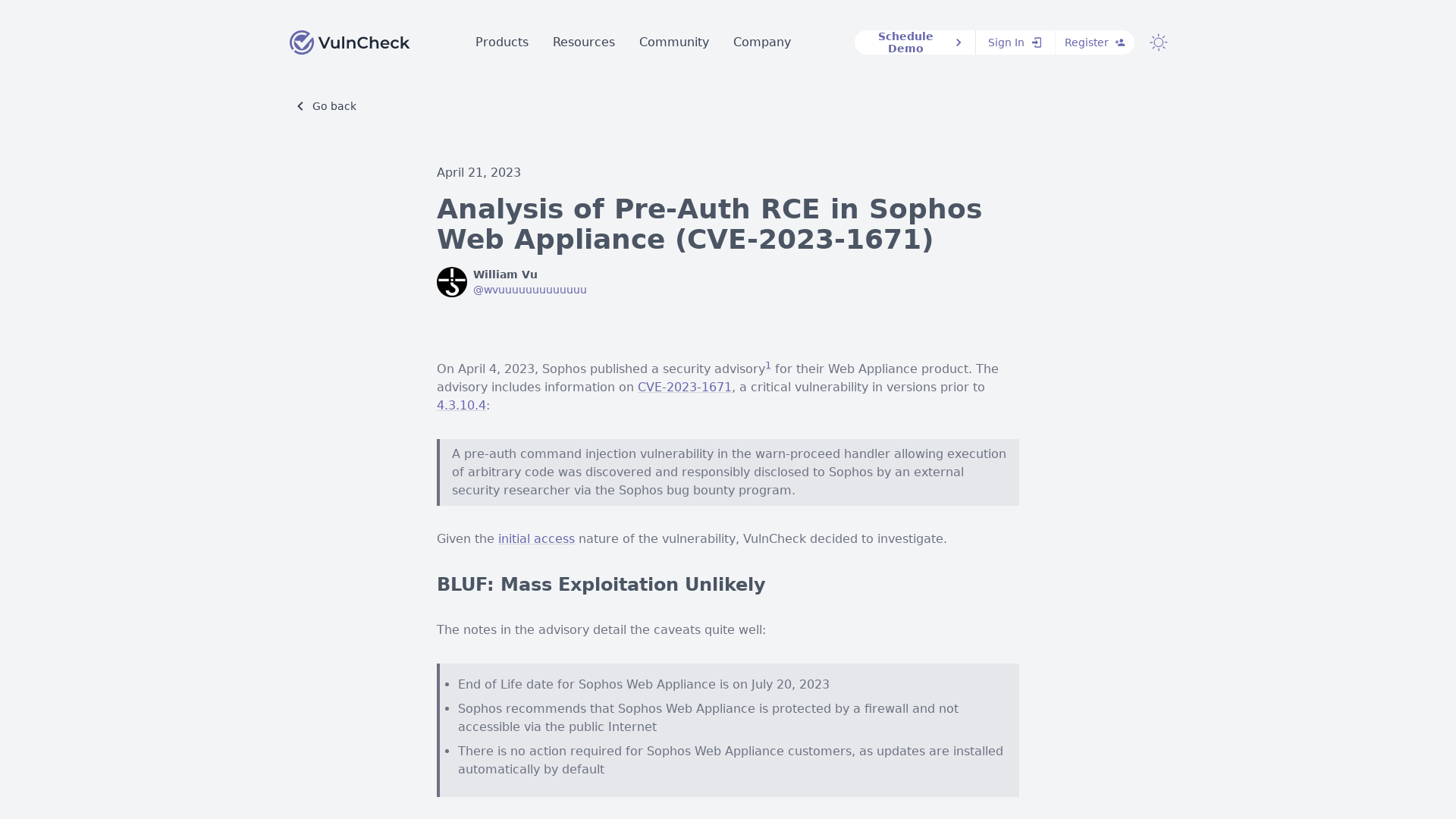 Analysis of Pre-Auth RCE in Sophos Web Appliance (CVE-2023-1671) - Blog - VulnCheck