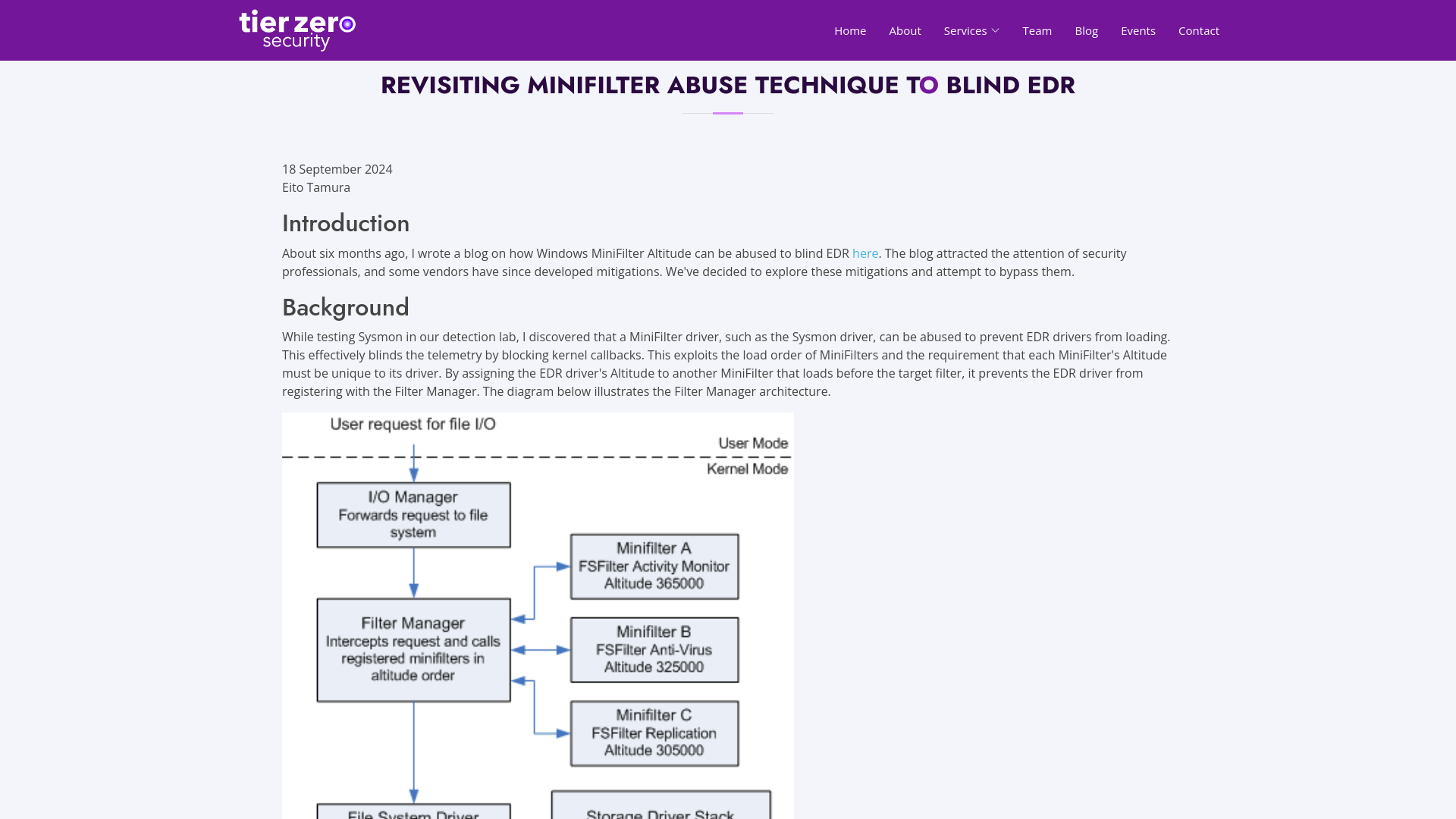 Revisiting MiniFilter Abuse Techniques to Blind EDR | Penetration Testing - Red Teaming - Purple Teaming - Security Training | Tier Zero Security, New Zealand