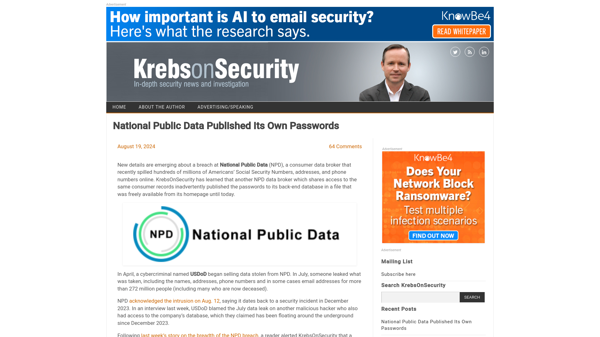 National Public Data Published Its Own Passwords – Krebs on Security