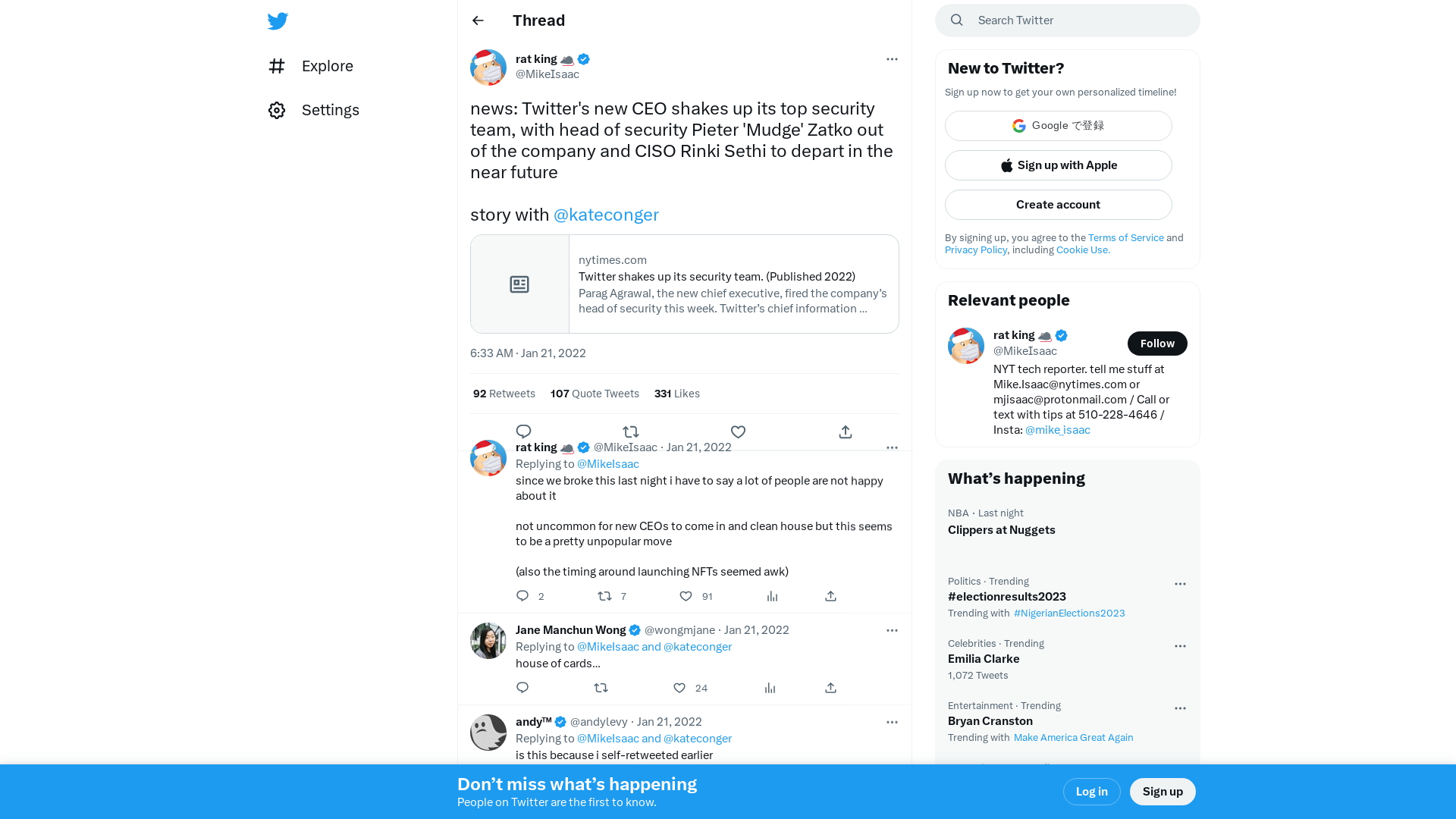 rat king 🐀 on Twitter: "news: Twitter's new CEO shakes up its top security team, with head of security Pieter 'Mudge' Zatko out of the company and CISO Rinki Sethi to depart in the near future story with @kateconger https://t.co/FjyZpvf1VS" / Twitter