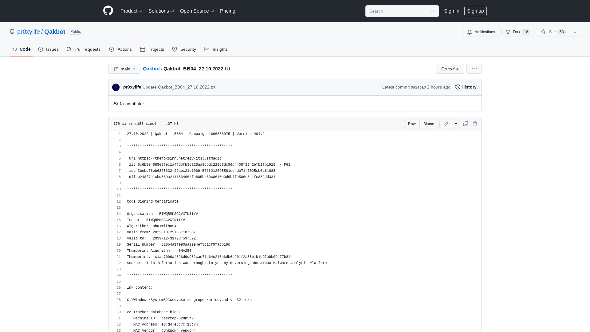 Qakbot/Qakbot_BB04_27.10.2022.txt at main · pr0xylife/Qakbot · GitHub