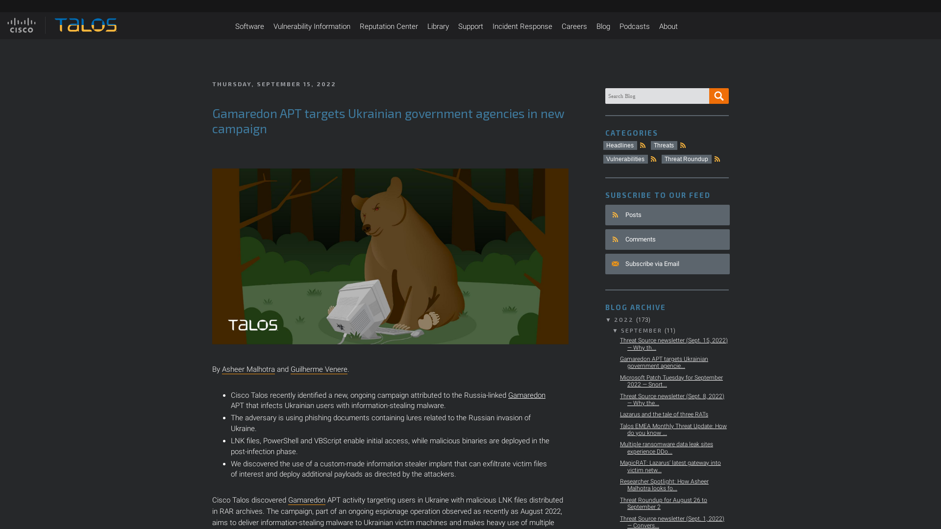 Cisco Talos Intelligence Group - Comprehensive Threat Intelligence: Gamaredon APT targets Ukrainian government agencies in new campaign