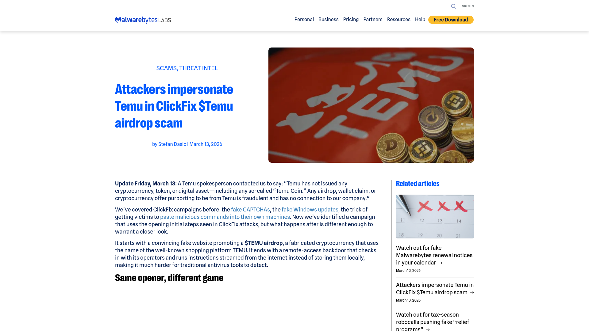 Attackers impersonate Temu in ClickFix $Temu airdrop scam | Malwarebytes