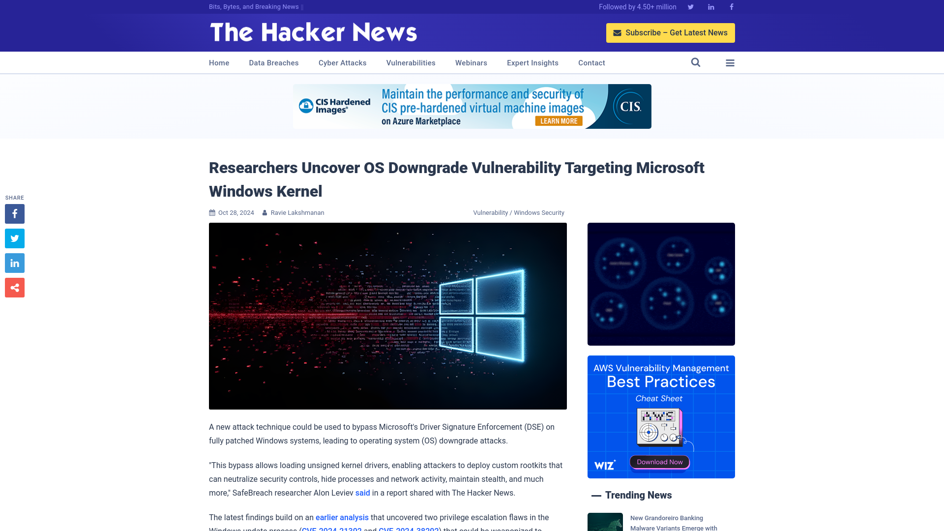 Researchers Uncover OS Downgrade Vulnerability Targeting Microsoft Windows Kernel