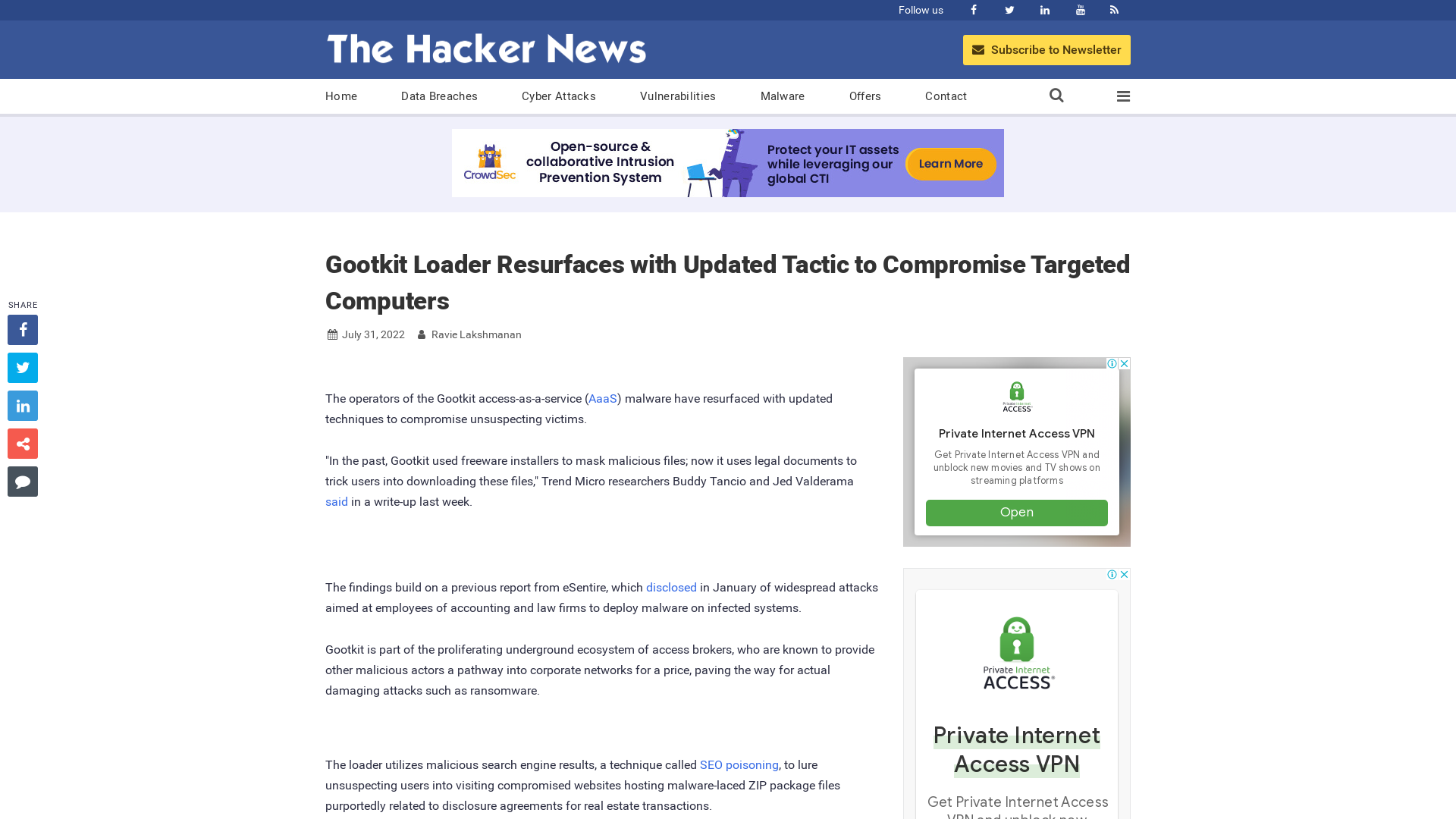 Gootkit Loader Resurfaces with Updated Tactic to Compromise Targeted Computers