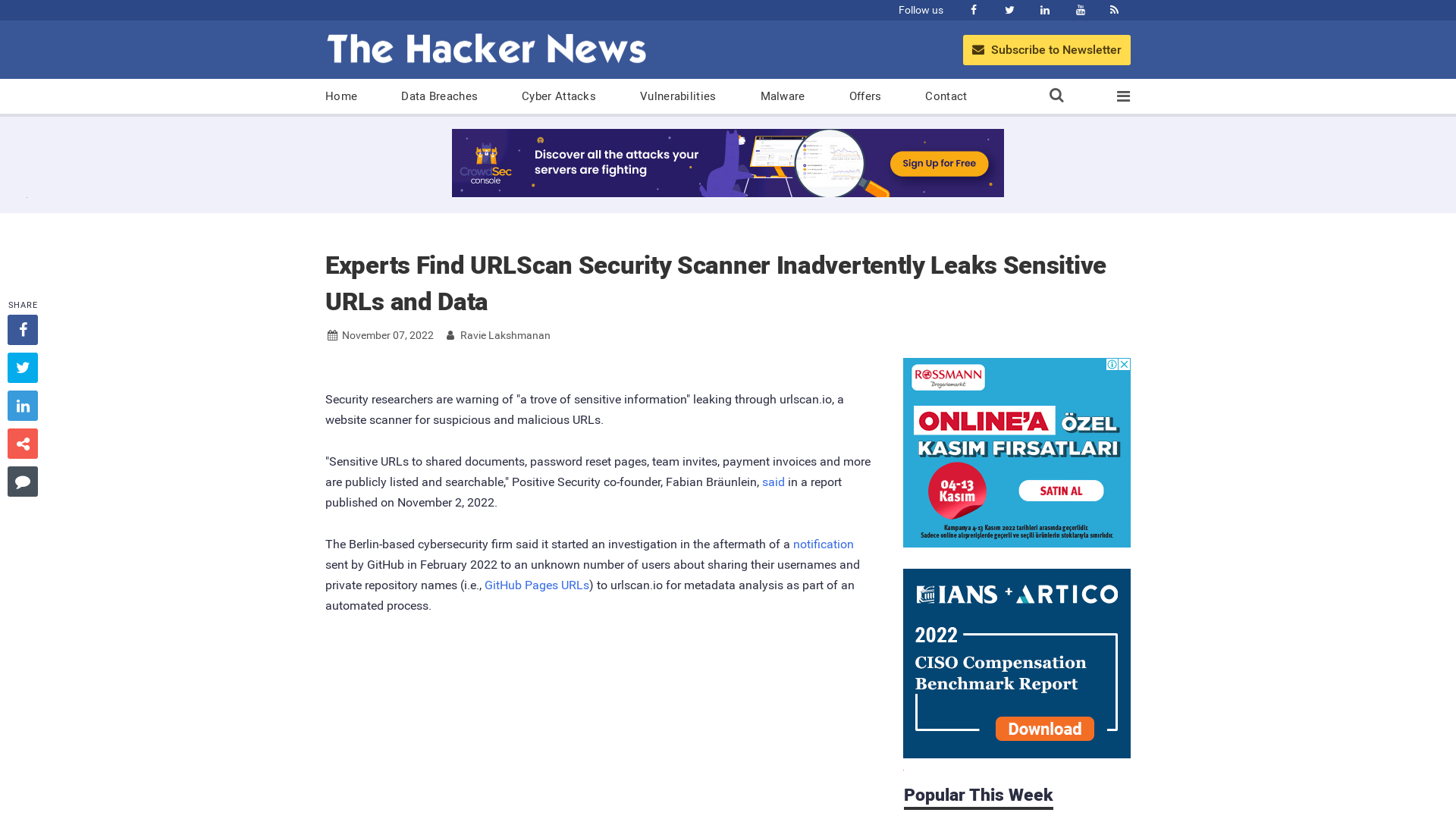 Experts Find URLScan Security Scanner Inadvertently Leaks Sensitive URLs and Data