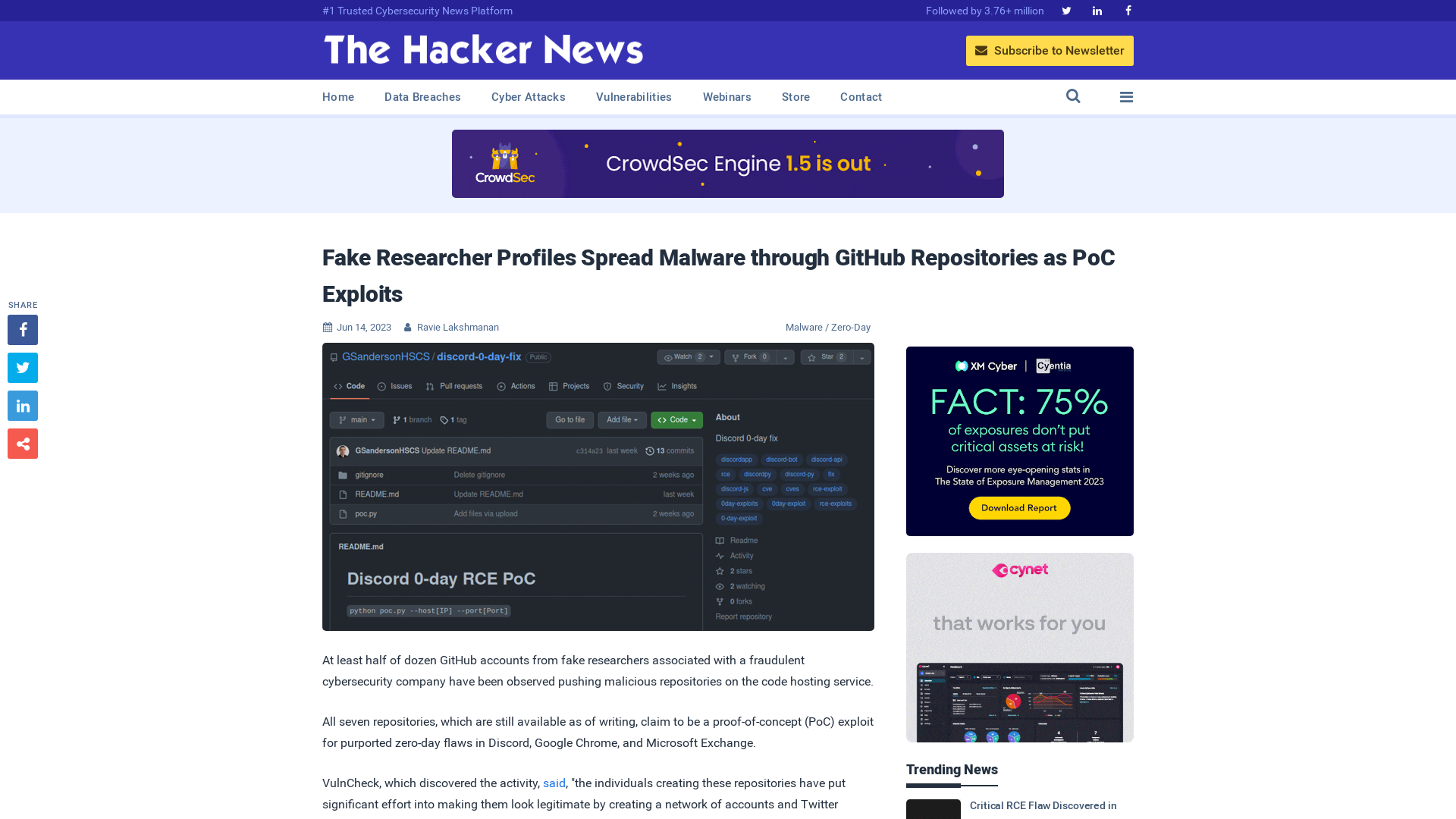 Fake Researcher Profiles Spread Malware through GitHub Repositories as PoC Exploits