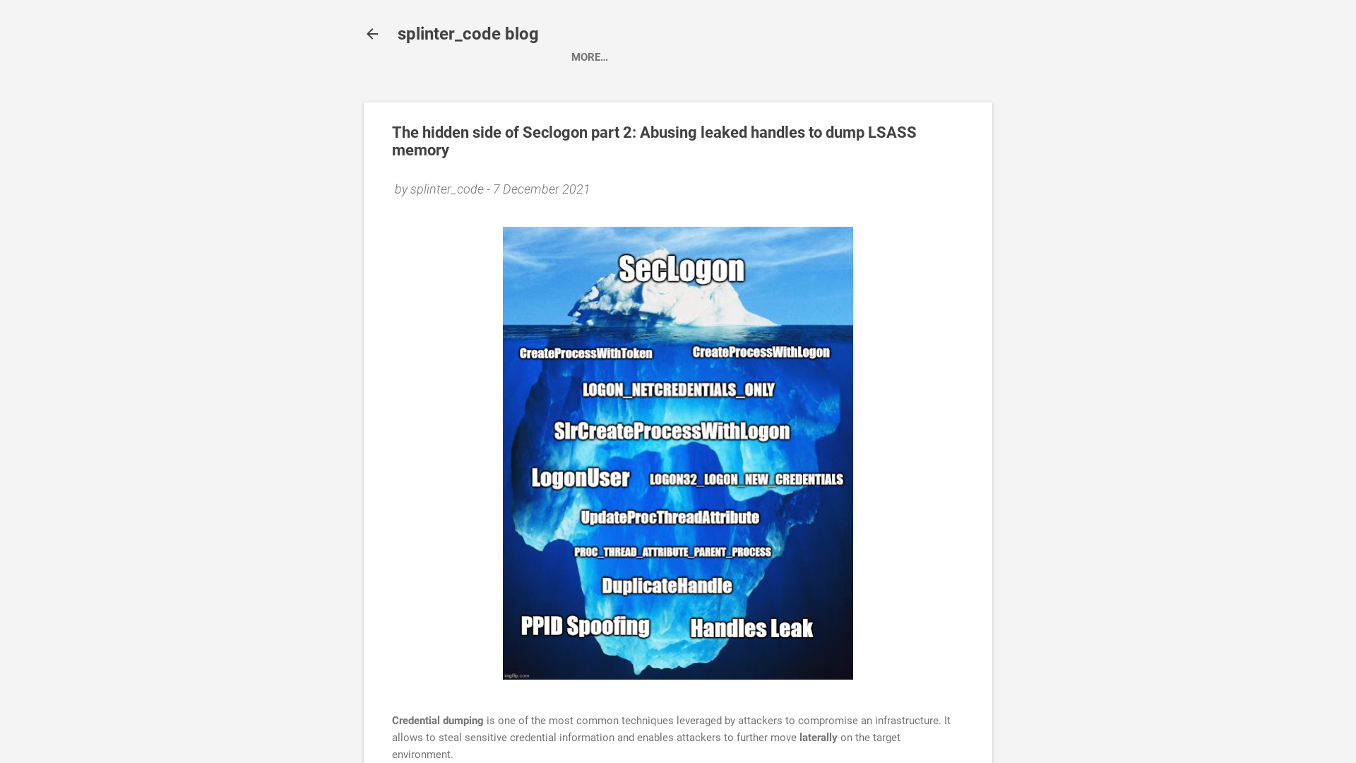 The hidden side of Seclogon part 2: Abusing leaked handles to dump LSASS memory