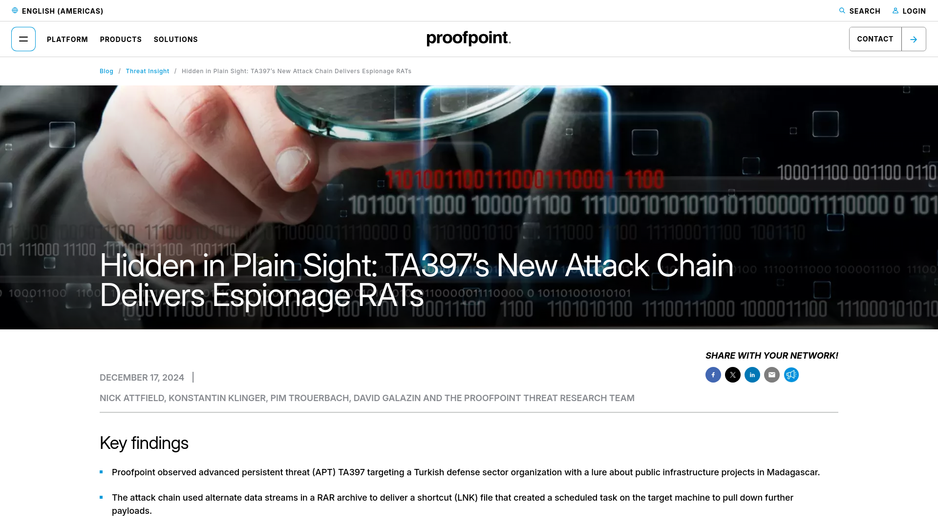 Hidden in Plain Sight: TA397’s New Attack Chain Delivers Espionage RATs | Proofpoint US