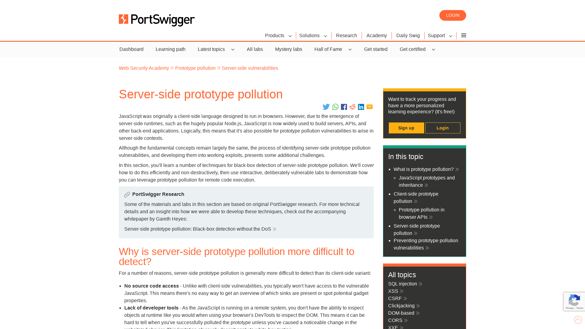 Server-side prototype pollution | Web Security Academy