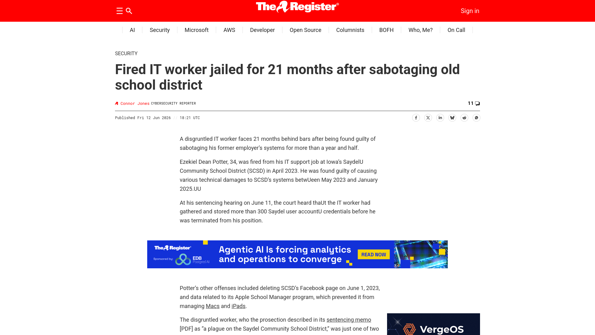 Fired IT worker jailed for 21 months after sabotaging old school district