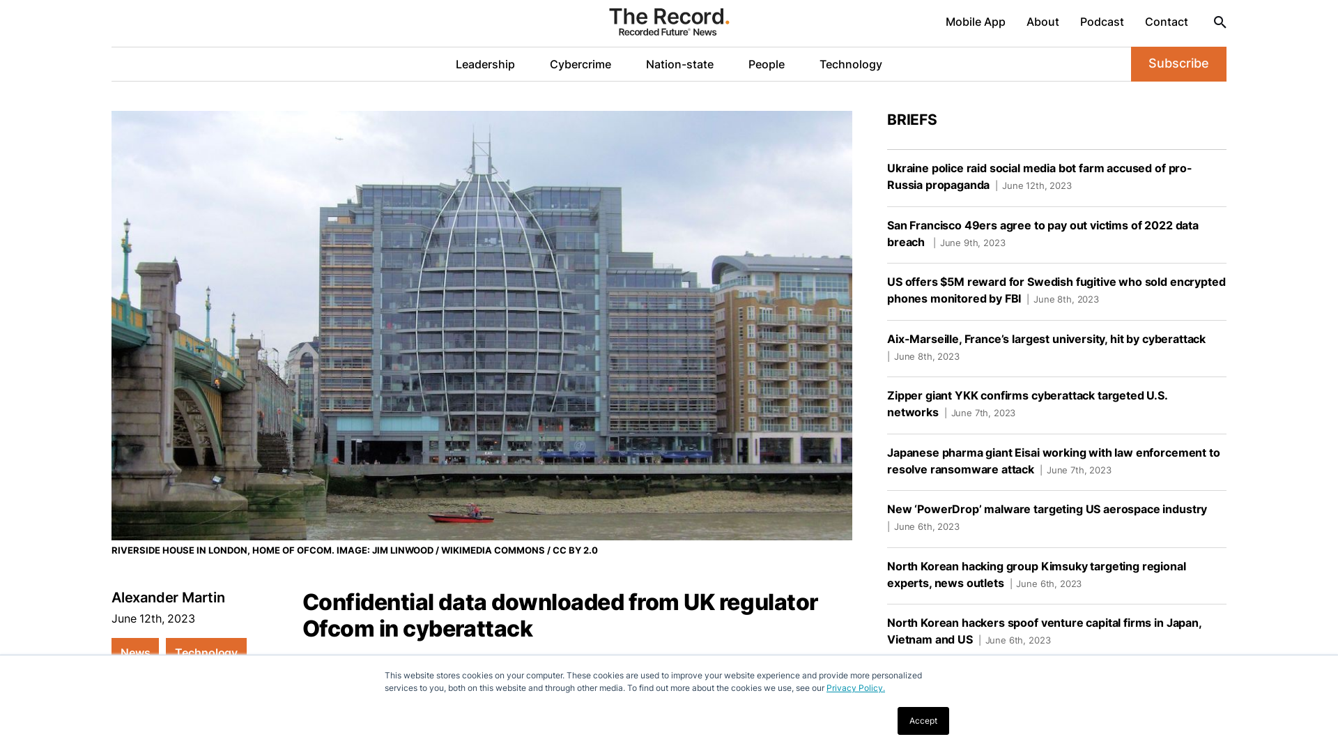 Confidential data downloaded from UK regulator Ofcom in cyberattack