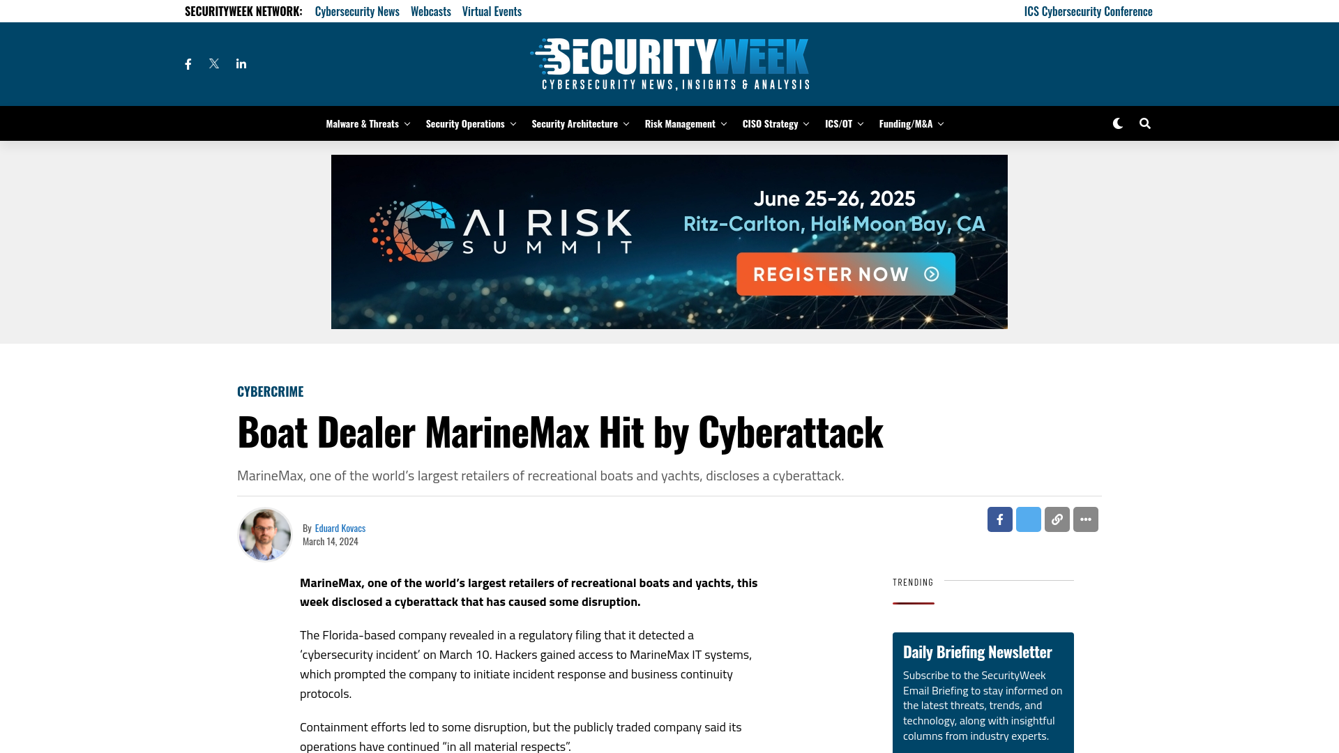 Boat Dealer MarineMax Hit by Cyberattack - SecurityWeek