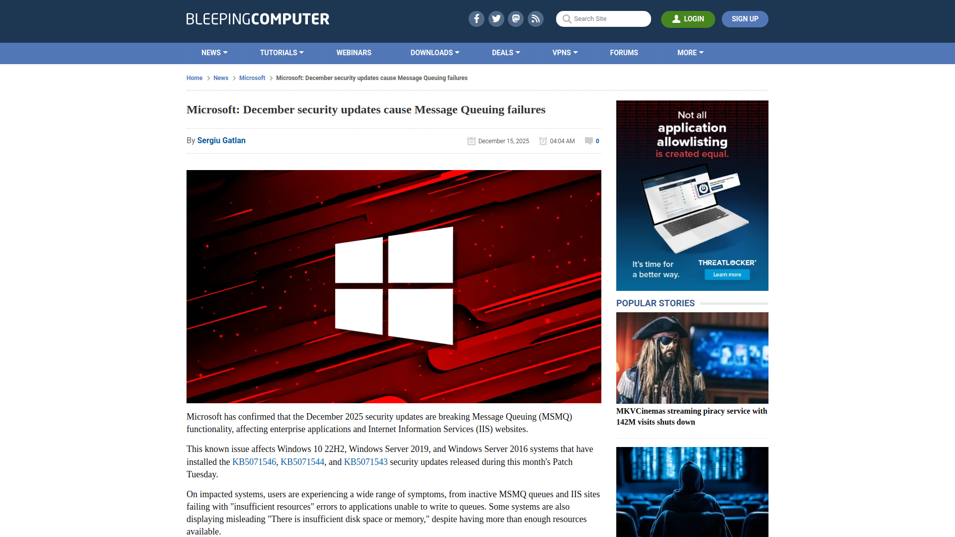 Microsoft: December security updates cause Message Queuing failures