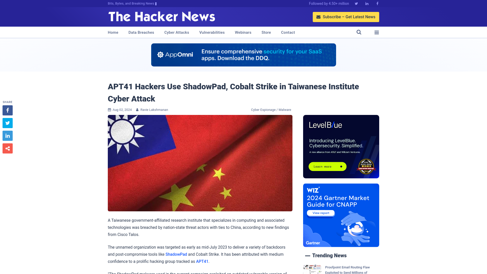 APT41 Hackers Use ShadowPad, Cobalt Strike in Taiwanese Institute Cyber Attack