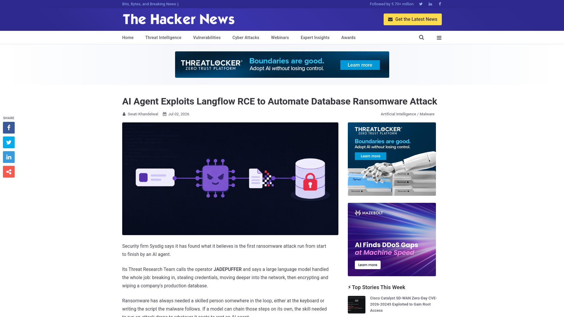 AI Agent Exploits Langflow RCE to Automate Database Ransomware Attack