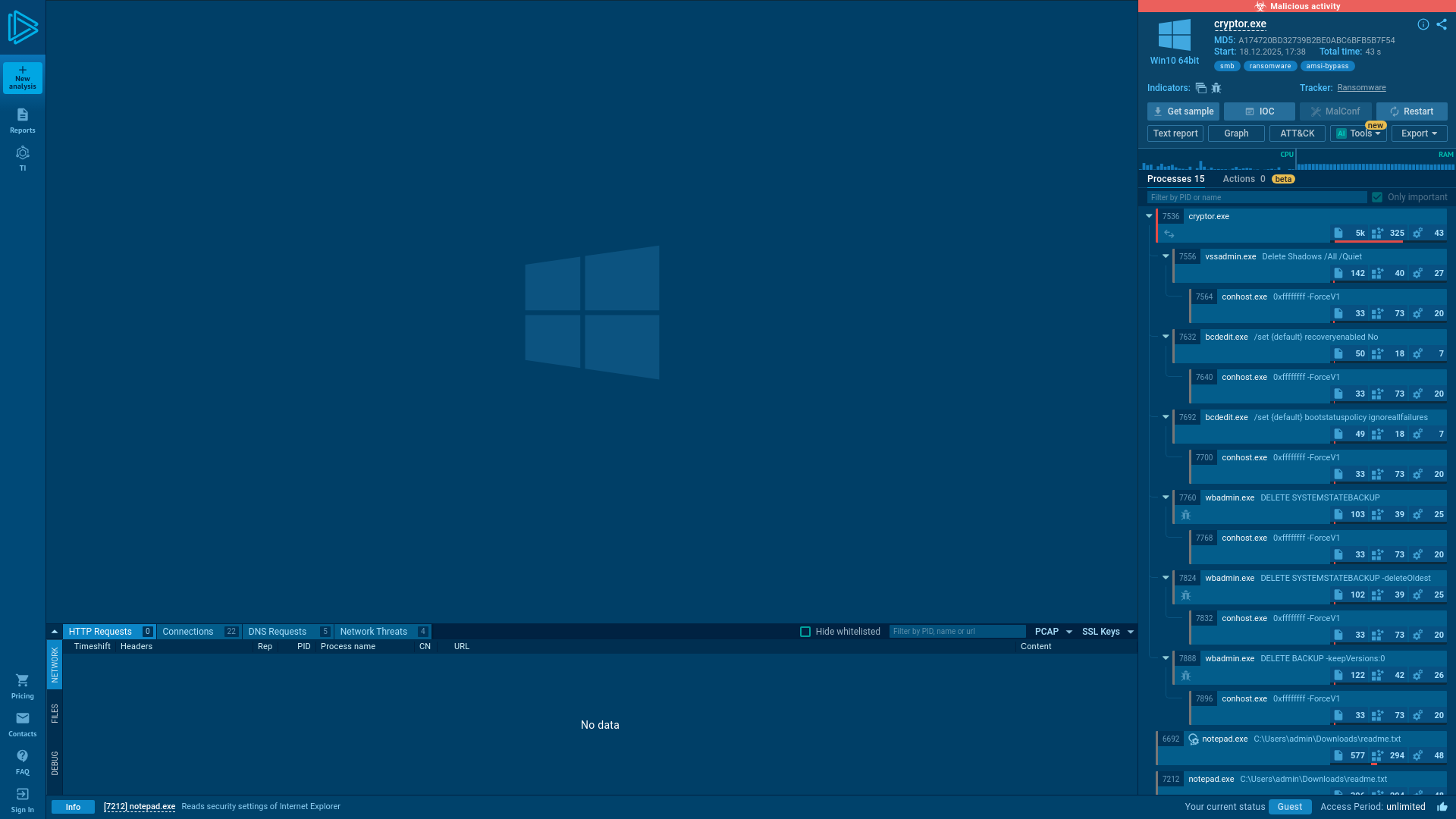 Analysis cryptor.exe (MD5: A174720BD32739B2BE0ABC6BFB5B7F54) Malicious activity - Interactive analysis ANY.RUN