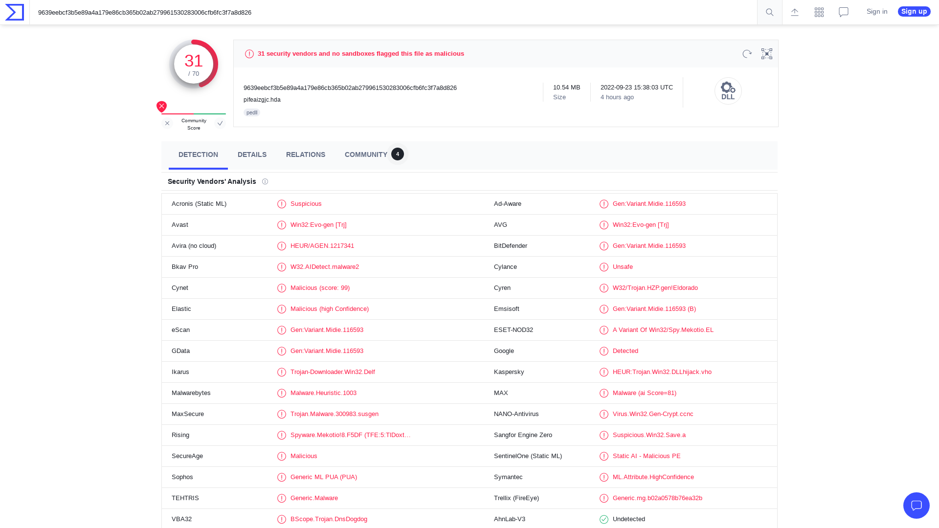 VirusTotal - File - 9639eebcf3b5e89a4a179e86cb365b02ab279961530283006cfb6fc3f7a8d826