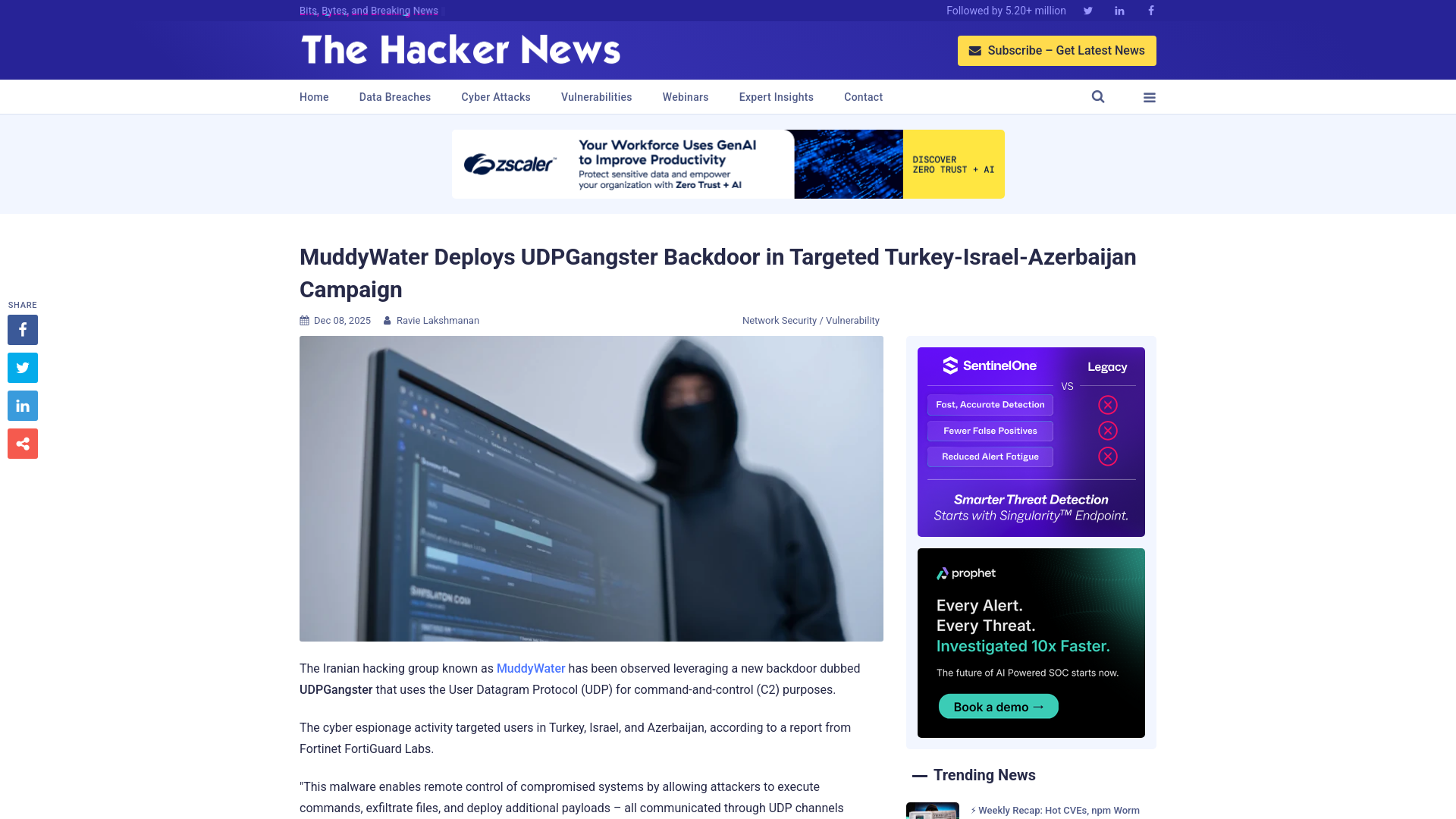 MuddyWater Deploys UDPGangster Backdoor in Targeted Turkey-Israel-Azerbaijan Campaign