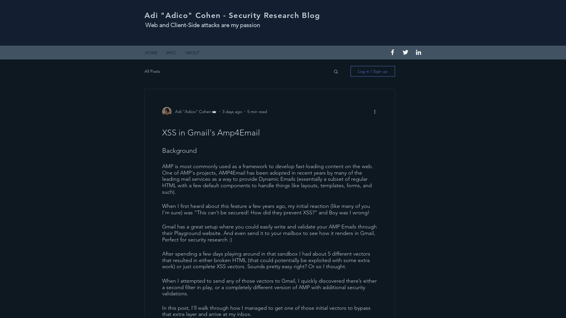 XSS in Gmail's Amp4Email
