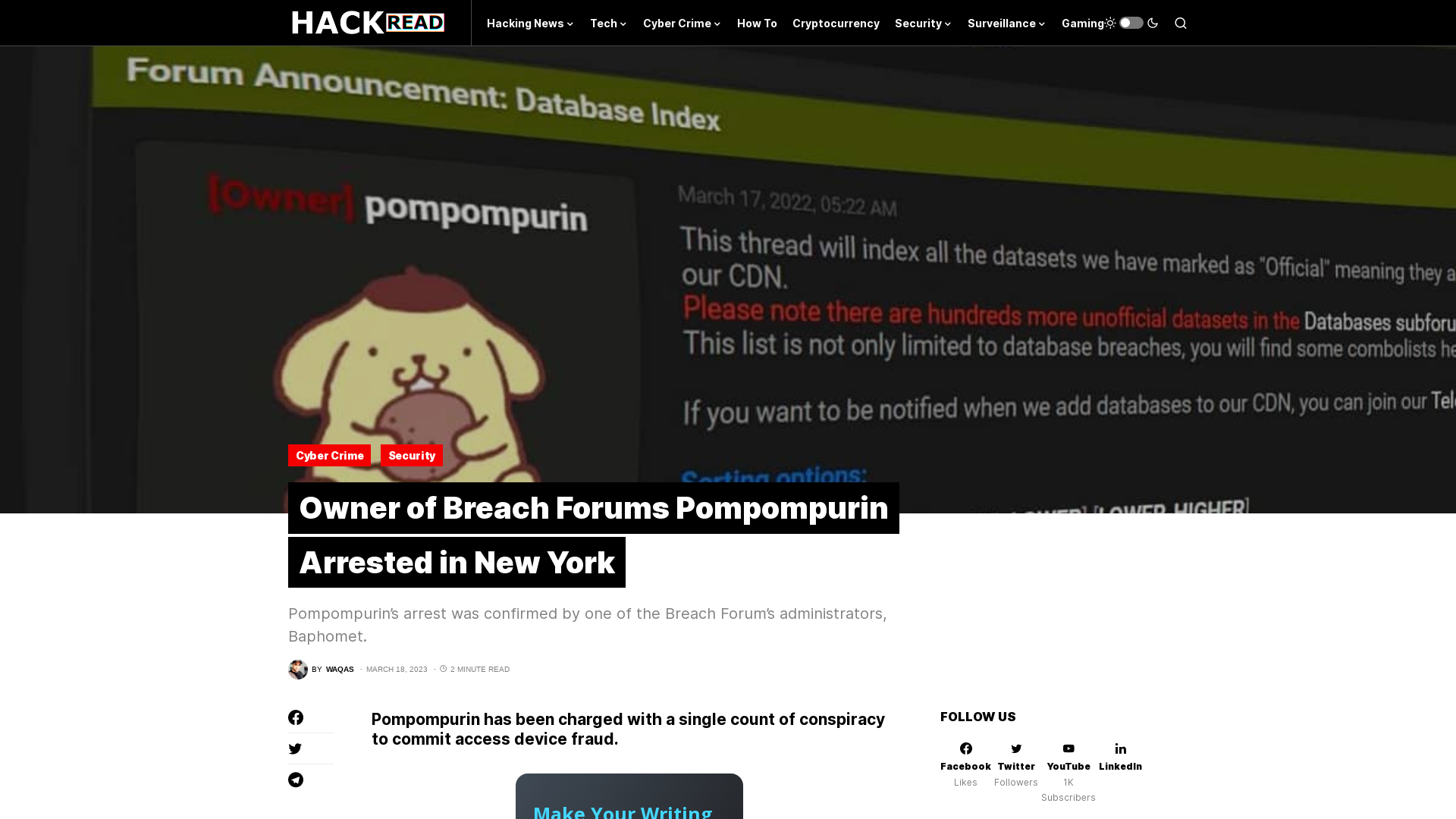 Owner of Breach Forums Pompompurin Arrested in New York