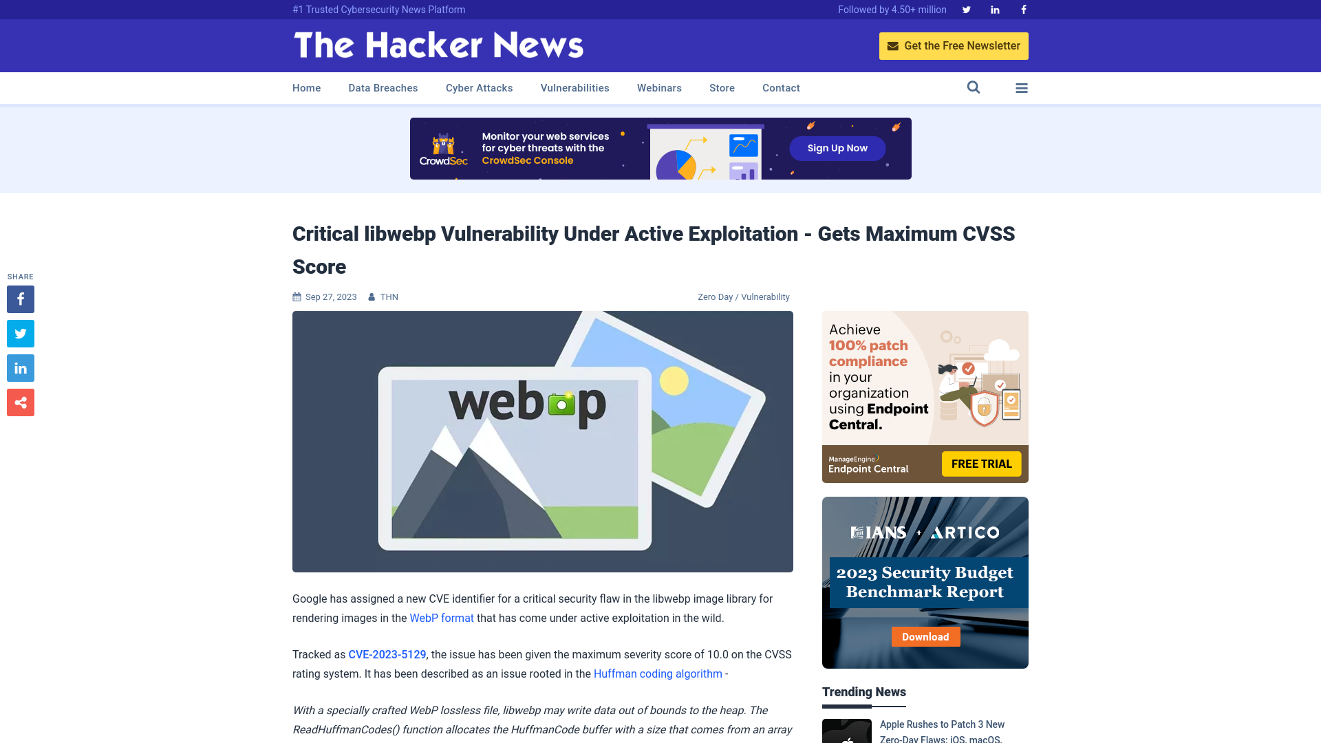 Critical libwebp Vulnerability Under Active Exploitation - Gets Maximum CVSS Score