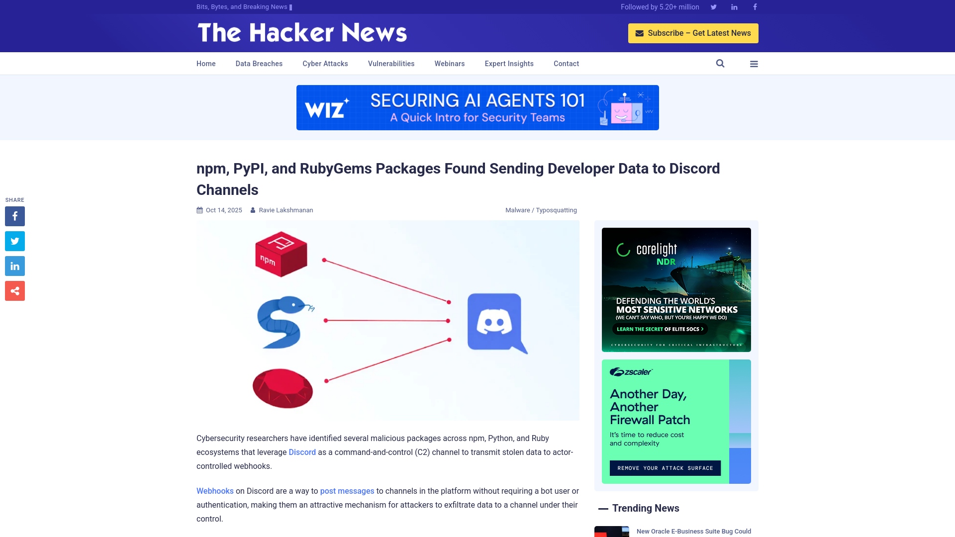 npm, PyPI, and RubyGems Packages Found Sending Developer Data to Discord Channels