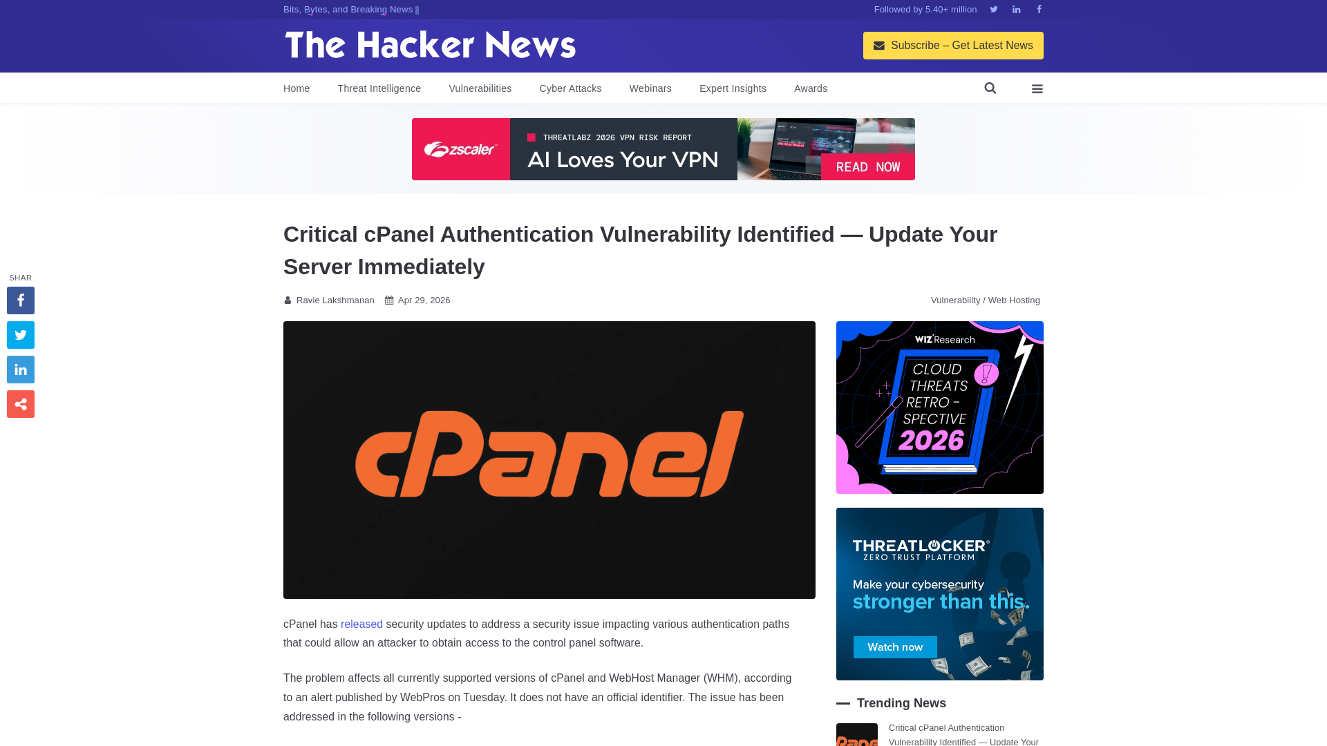 Critical cPanel Authentication Vulnerability Identified — Update Your Server Immediately