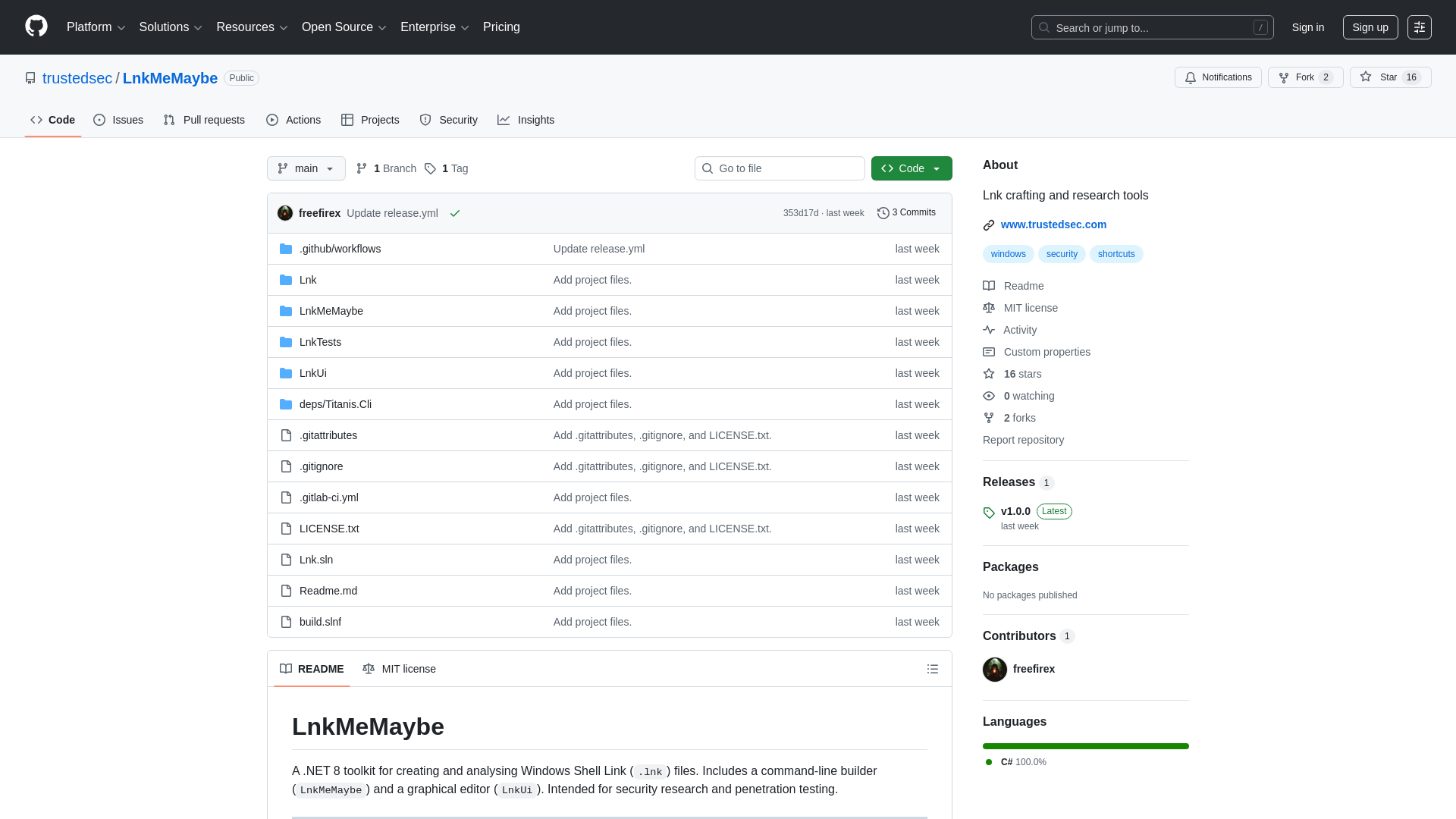GitHub - trustedsec/LnkMeMaybe: Lnk crafting and research tools · GitHub