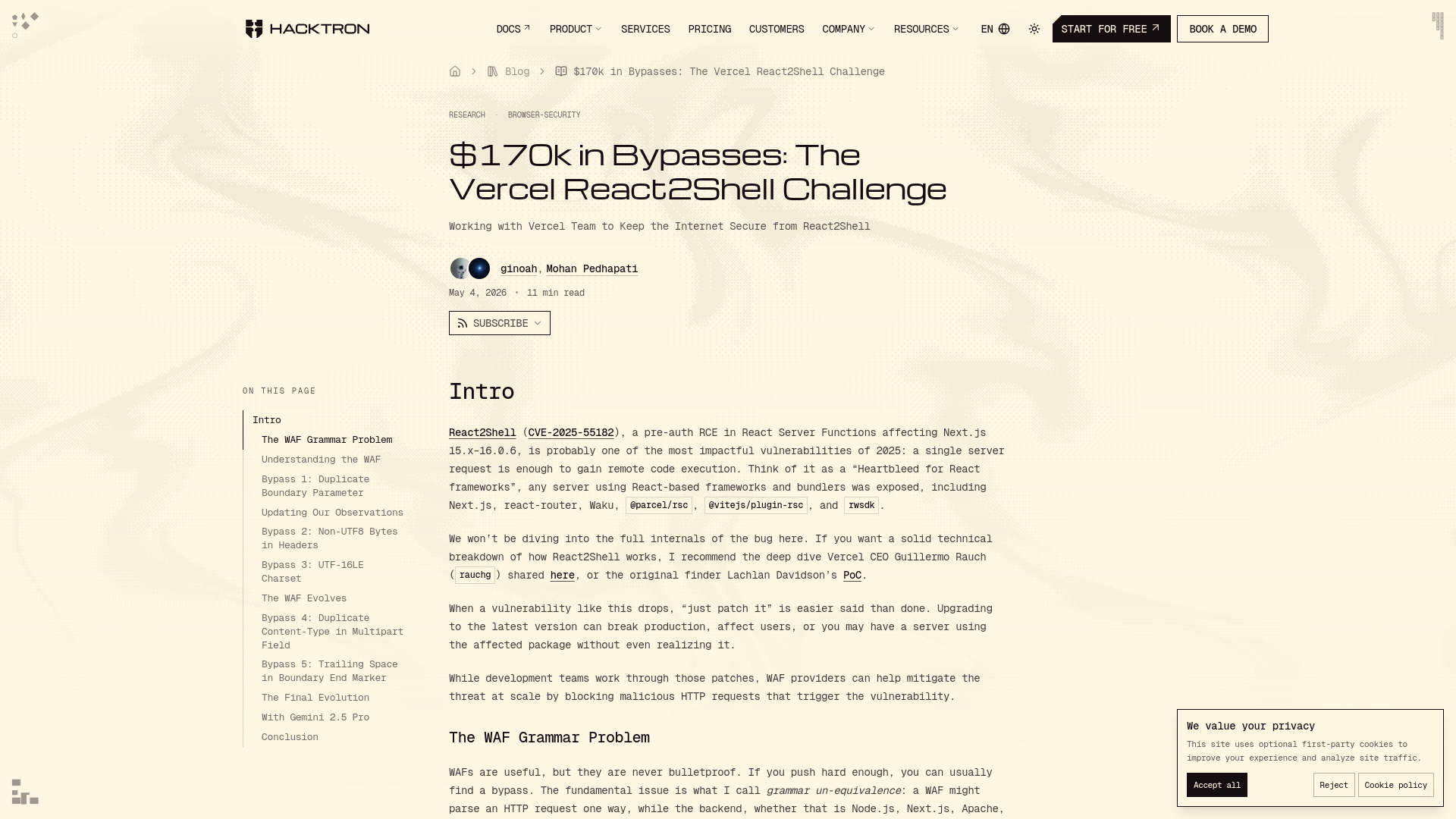 $170k in Bypasses: The Vercel React2Shell Challenge | Hacktron AI