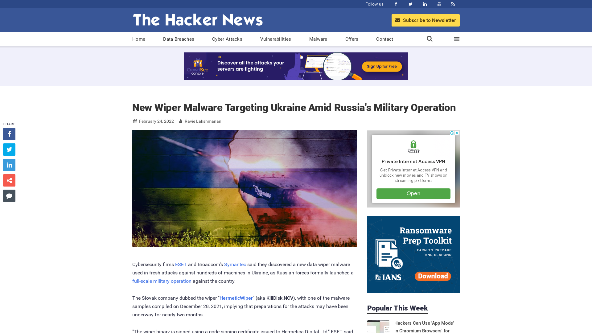 New Wiper Malware Targeting Ukraine Amid Russia's Military Operation