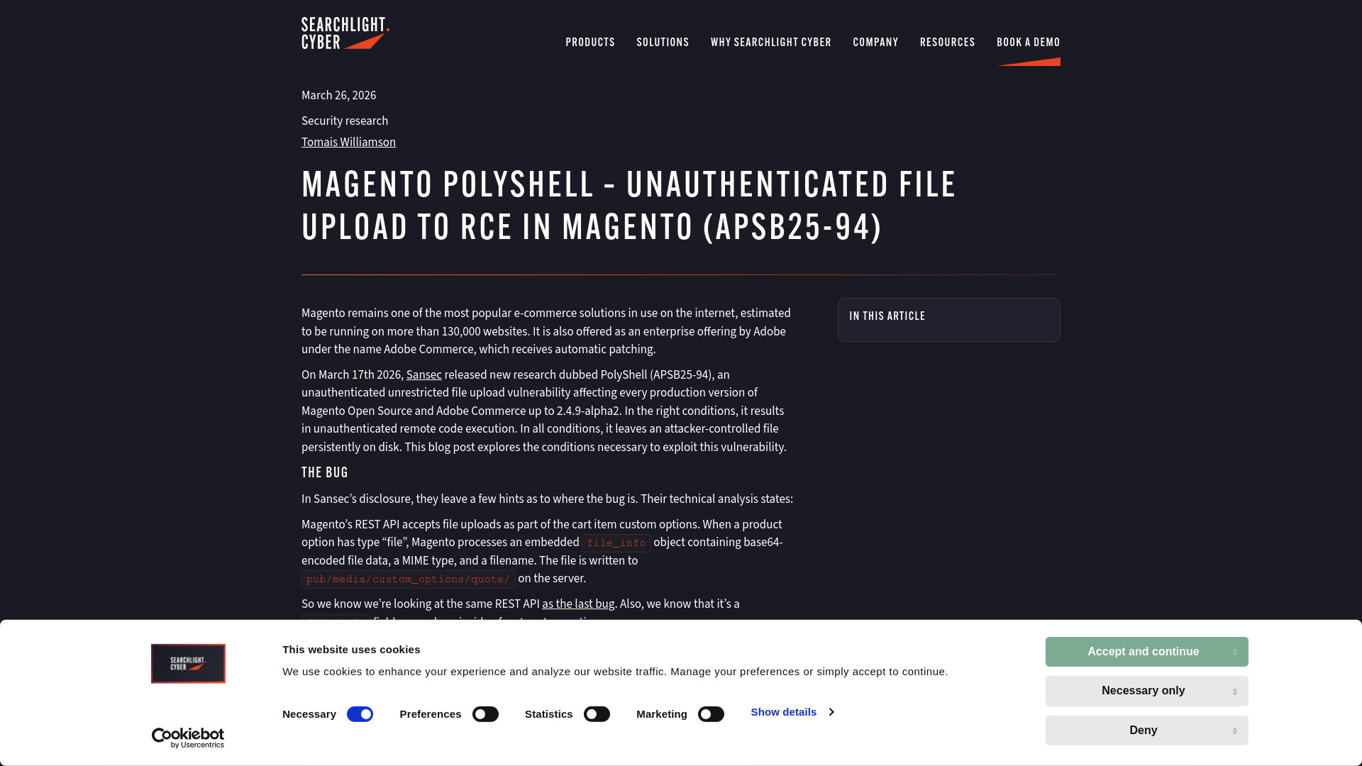 Magento PolyShell – Unauthenticated File Upload to RCE in Magento (APSB25-94) › Searchlight Cyber