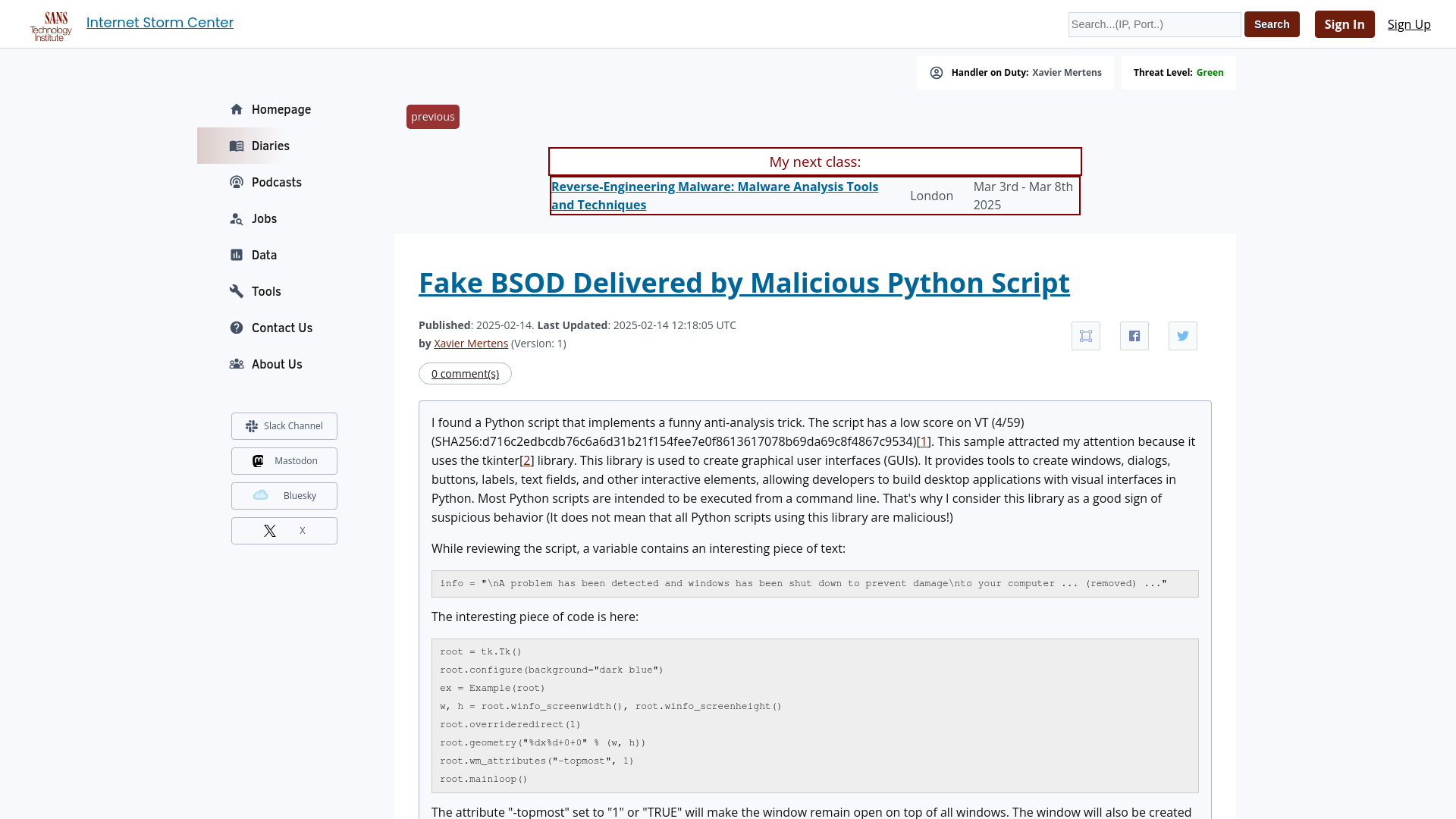 Fake BSOD Delivered by Malicious Python Script - SANS Internet Storm Center