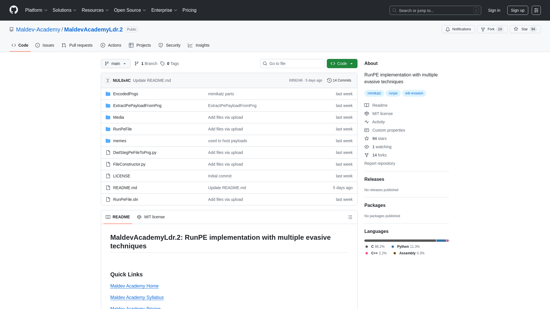 GitHub - Maldev-Academy/MaldevAcademyLdr.2: RunPE implementation with multiple evasive techniques
