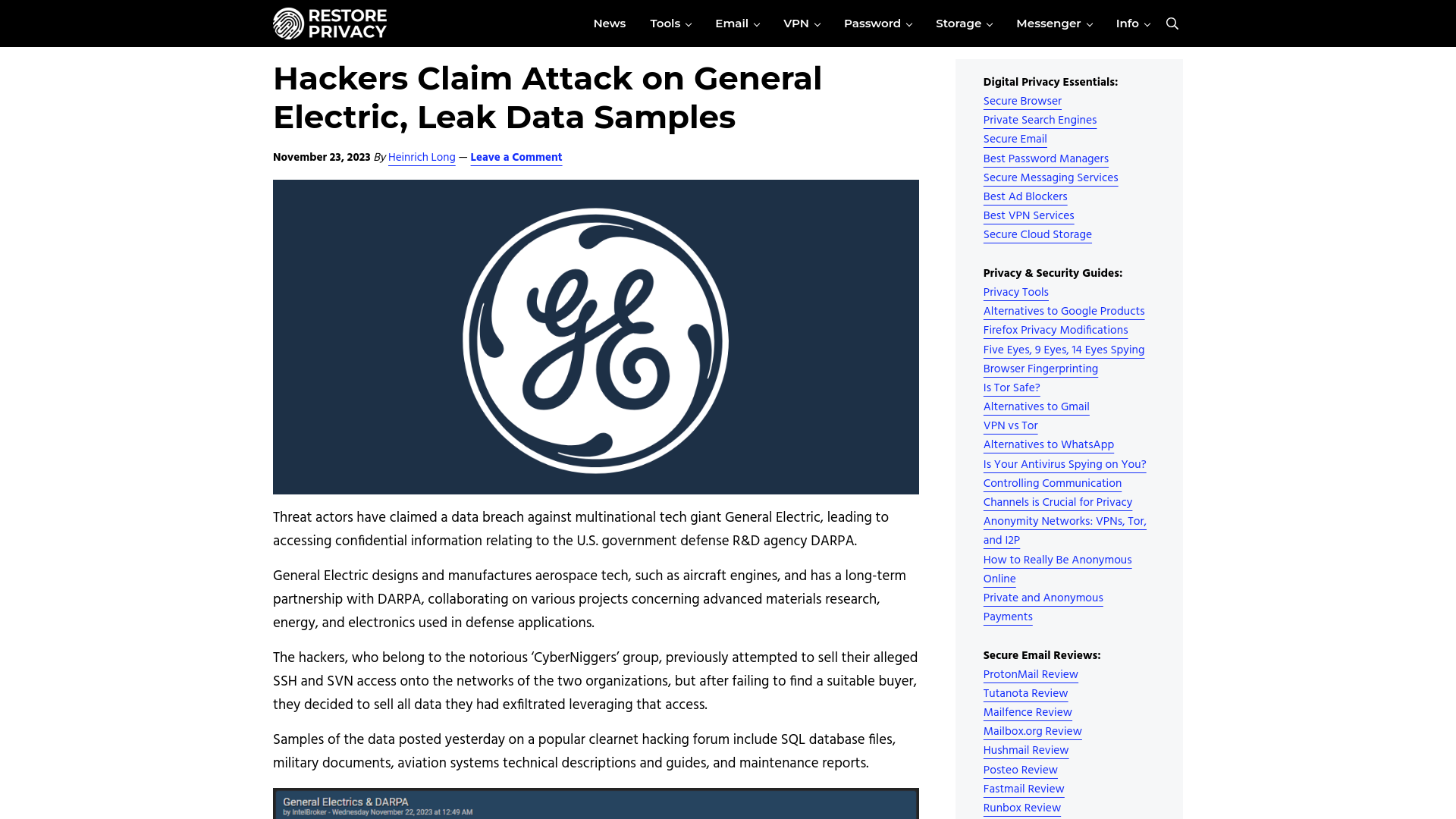 Hackers Claim Attack on General Electric, Leak Data Samples | RestorePrivacy