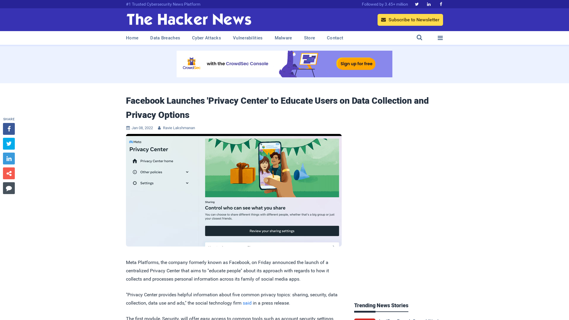 Facebook Launches 'Privacy Center' to Educate Users on Data Collection and Privacy Options