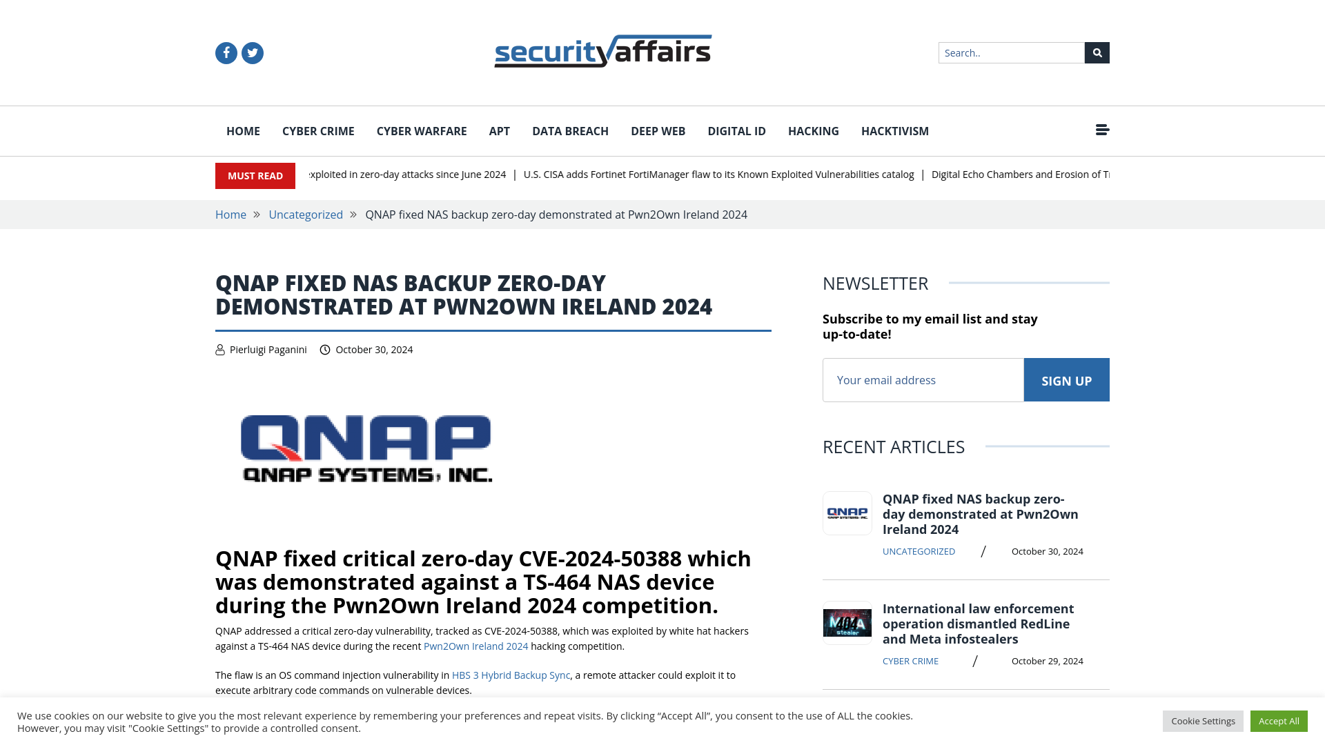 QNAP fixed NAS backup zero-day demonstrated at Pwn2Own Ireland 2024