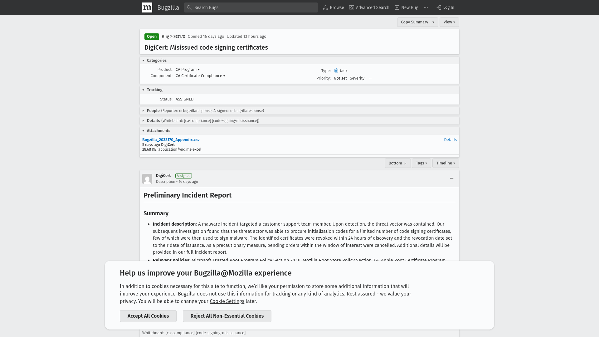 2033170 - DigiCert: Misissued code signing certificates