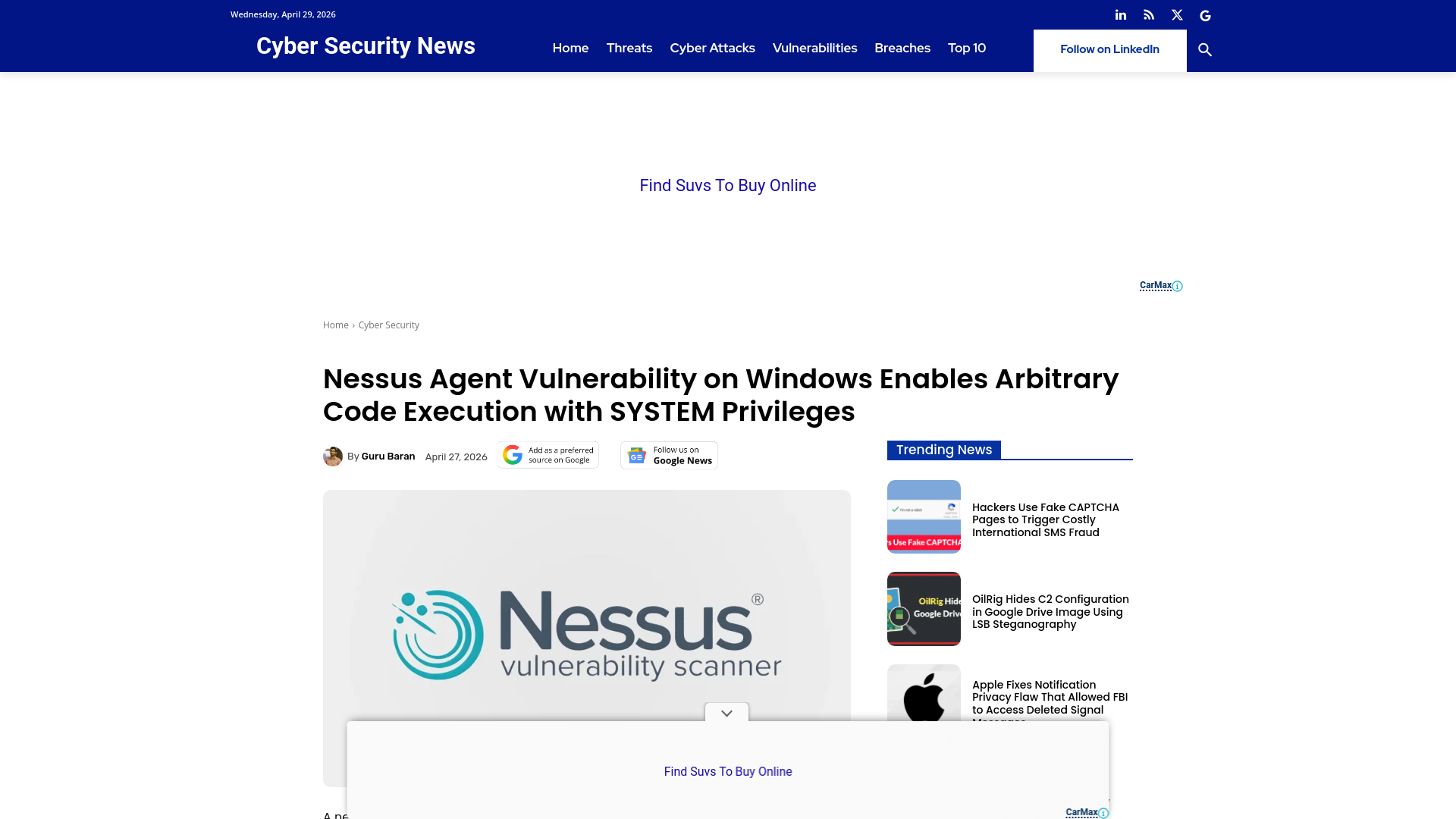 Nessus Agent Vulnerability on Windows Enables Arbitrary Code Execution with SYSTEM Privileges