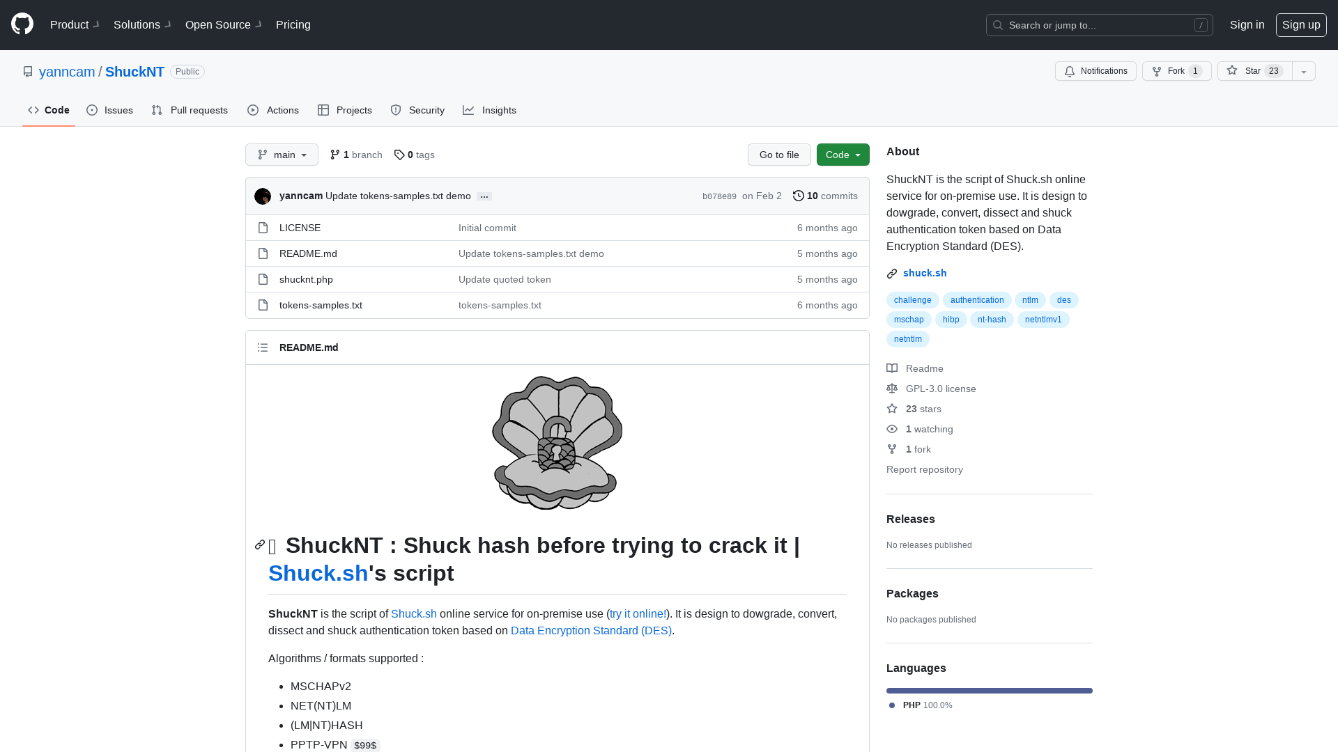 GitHub - yanncam/ShuckNT: ShuckNT is the script of Shuck.sh online service for on-premise use. It is design to dowgrade, convert, dissect and shuck authentication token based on Data Encryption Standard (DES).
