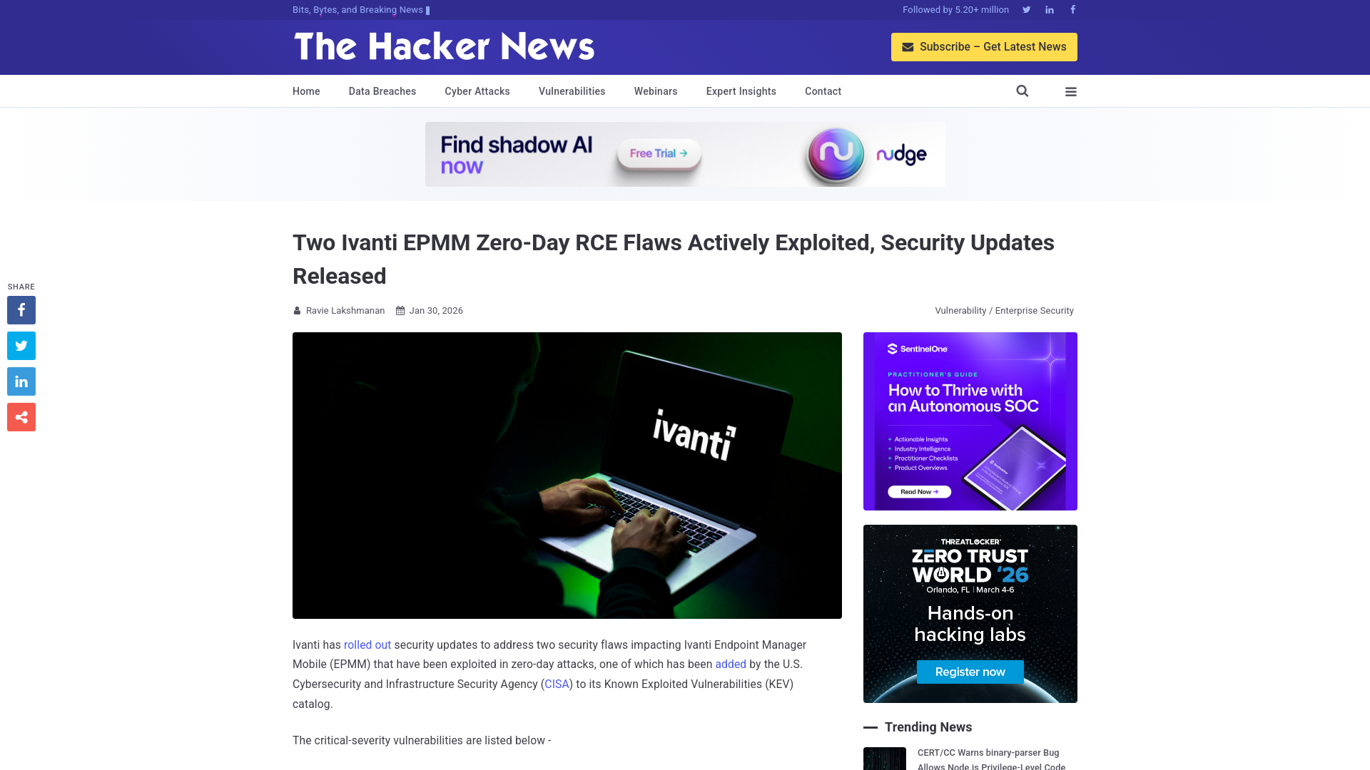 Two Ivanti EPMM Zero-Day RCE Flaws Actively Exploited, Security Updates Released