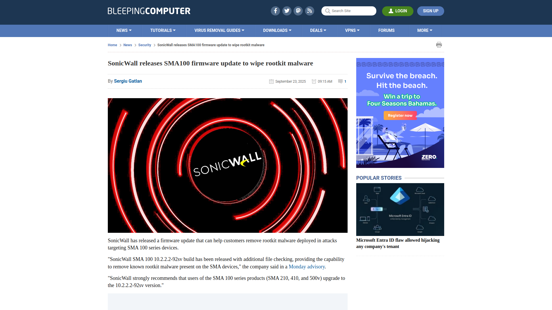 SonicWall releases SMA100 firmware update to wipe rootkit malware